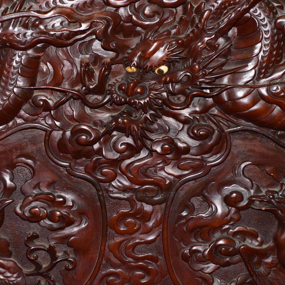Chinese Carved Hardwood Dragon Bench