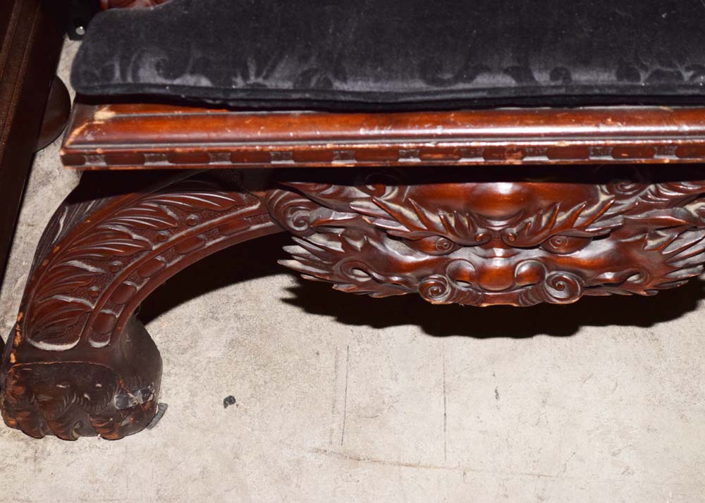 Chinese Carved Hardwood Dragon Bench