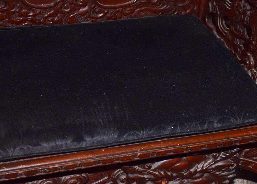 Chinese Carved Hardwood Dragon Bench