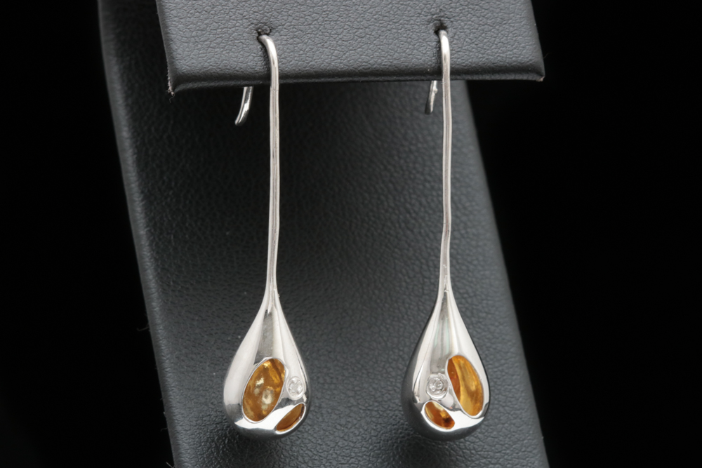 Sterling Silver and Diamond Drop Earrings