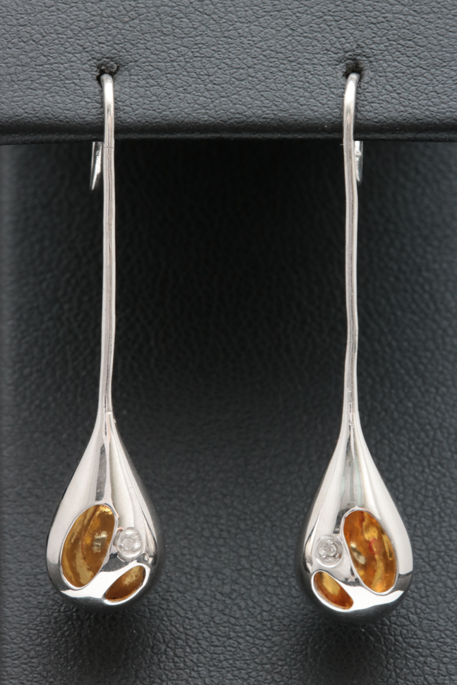 Sterling Silver and Diamond Drop Earrings