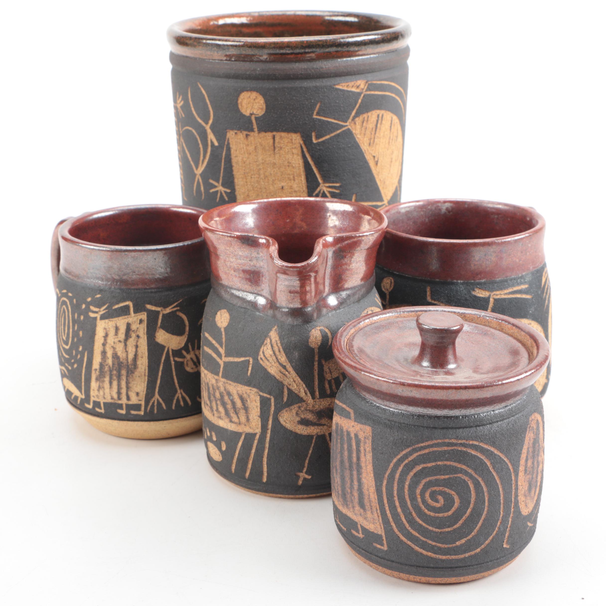 Dick Masterson Hand Thrown Stoneware Mugs and Table Set