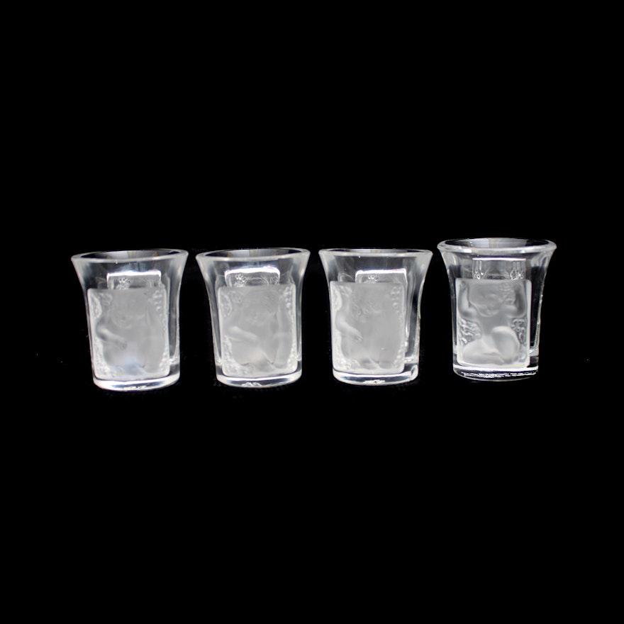 Lalique France "Les Enfants" Crystal Shot Glasses