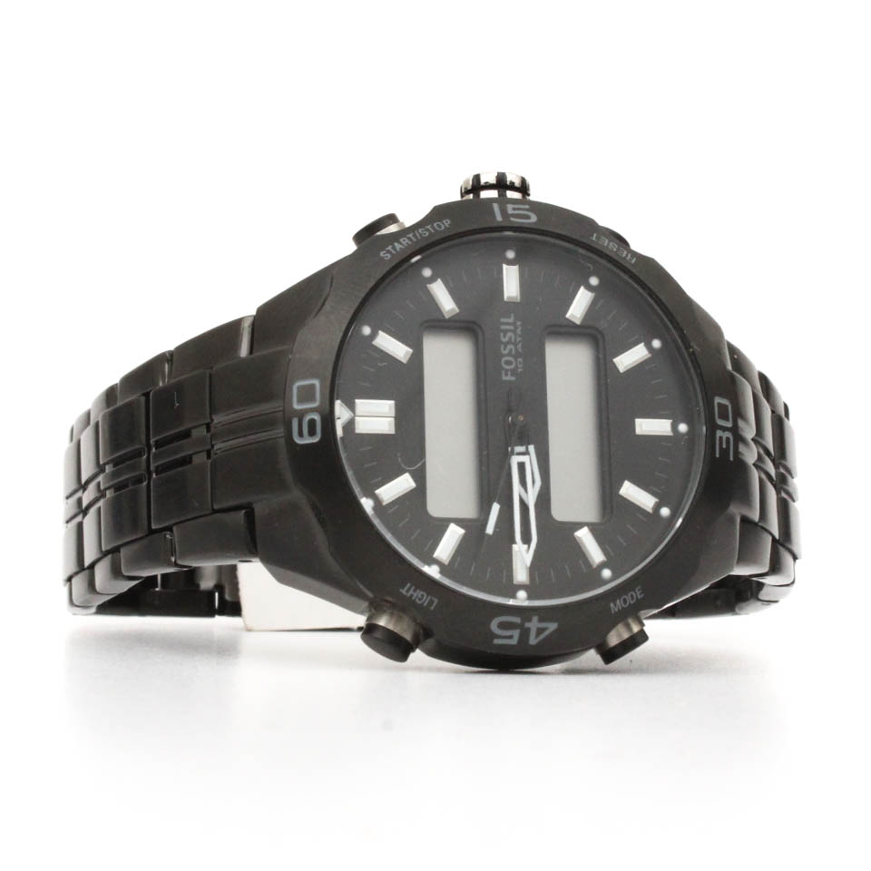 Fossil Black Stainless Steel Bracelet Black Analog-Digital Dial Watch