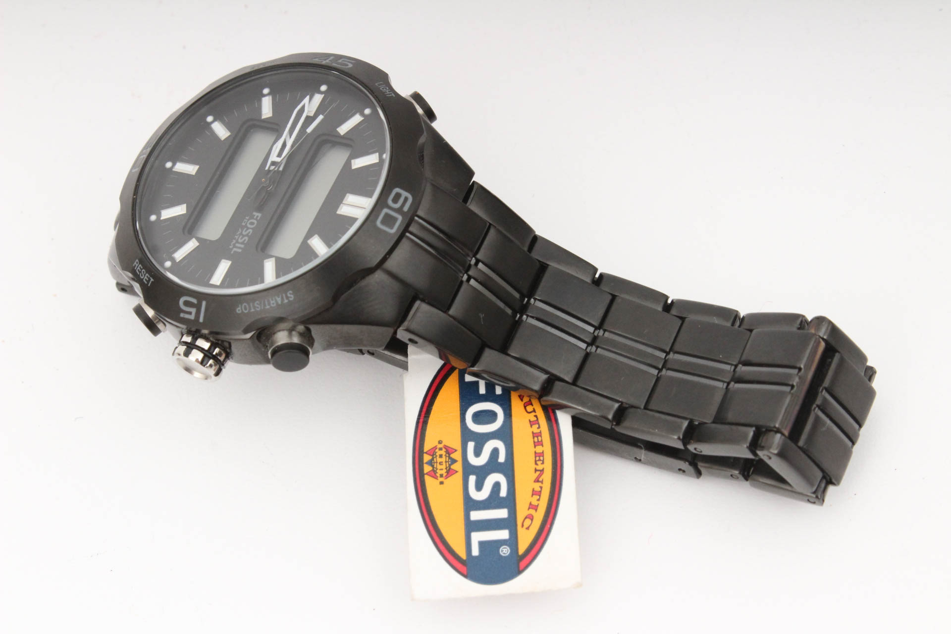 Fossil Black Stainless Steel Bracelet Black Analog-Digital Dial Watch