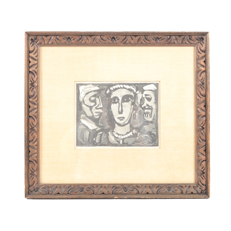 After Georges Rouault Wood Engraving "Les Visages"