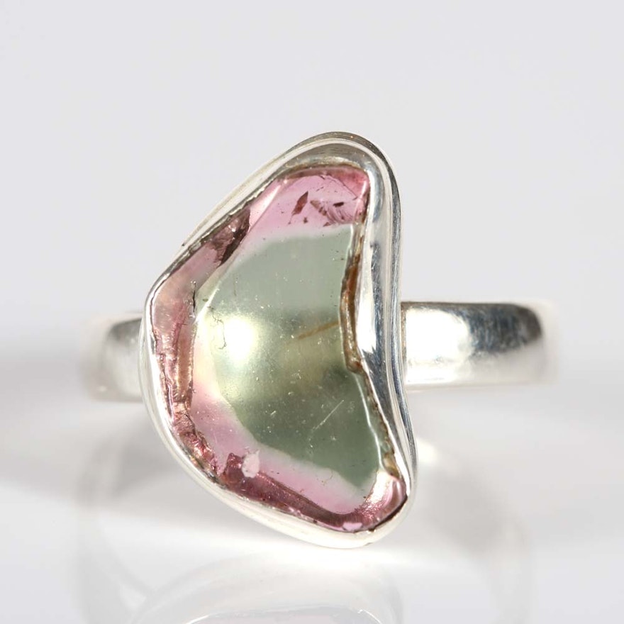 Sterling Silver Free Form Watermelon Tourmaline Ring