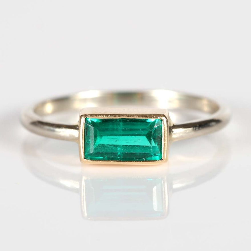 14K Yellow and White Gold Emerald Ring