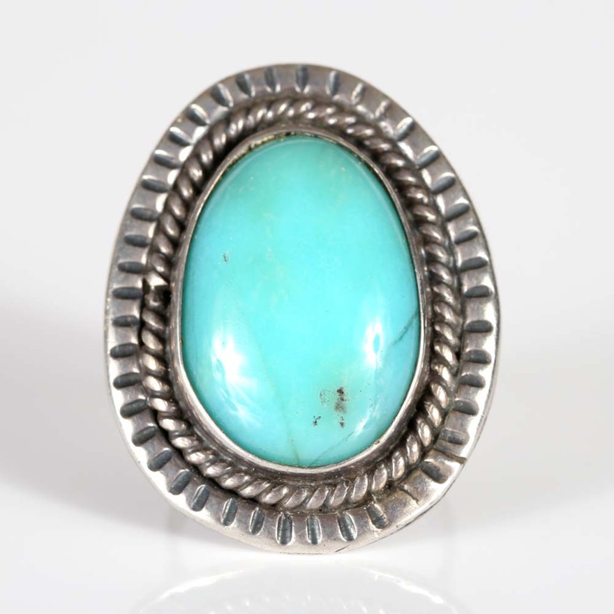 Sterling Silver Double Frame Turquoise Ring