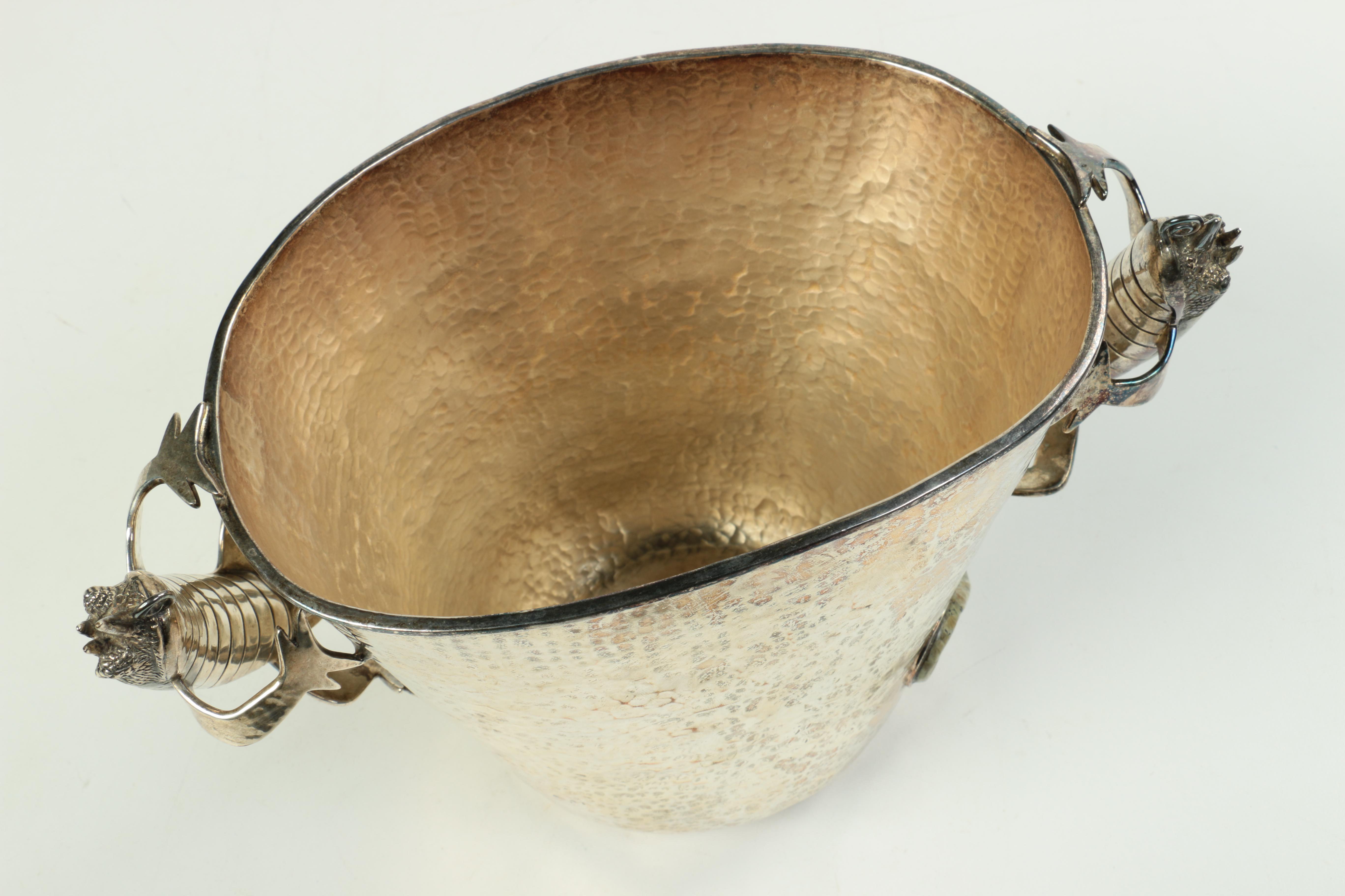 Mexican Hand-Hammered Silver Plate "Chameleon" Ice Bucket