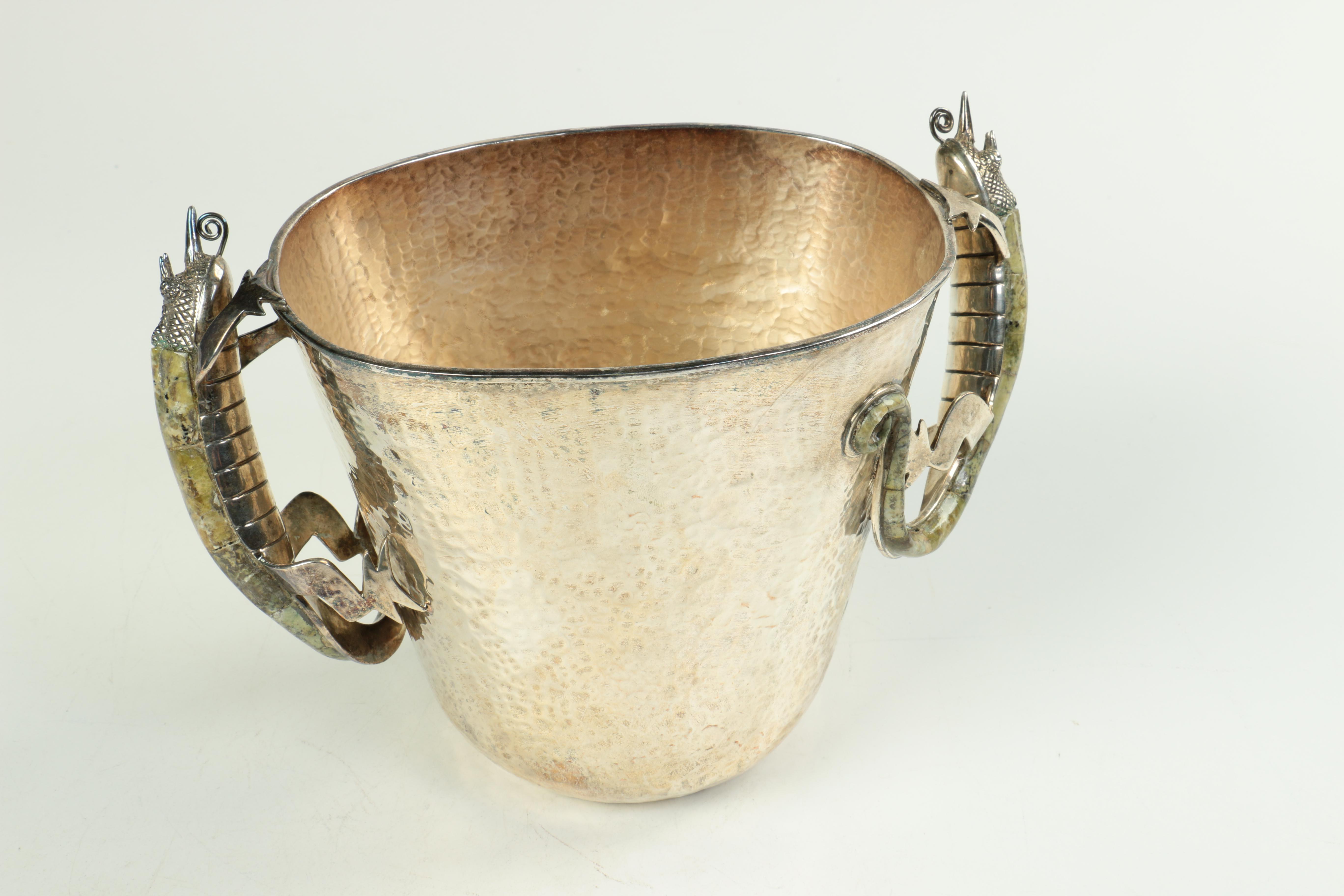 Mexican Hand-Hammered Silver Plate "Chameleon" Ice Bucket