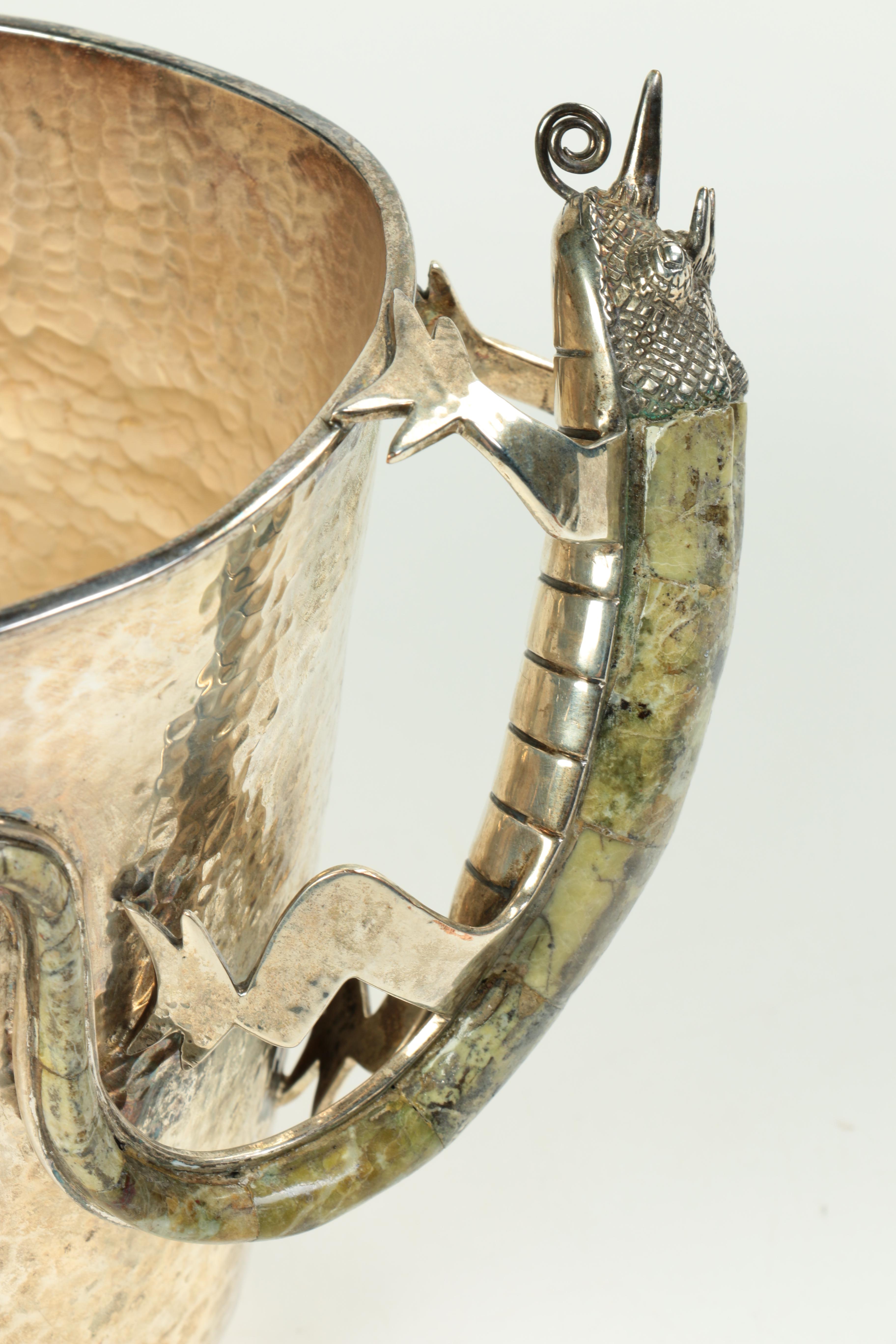 Mexican Hand-Hammered Silver Plate "Chameleon" Ice Bucket