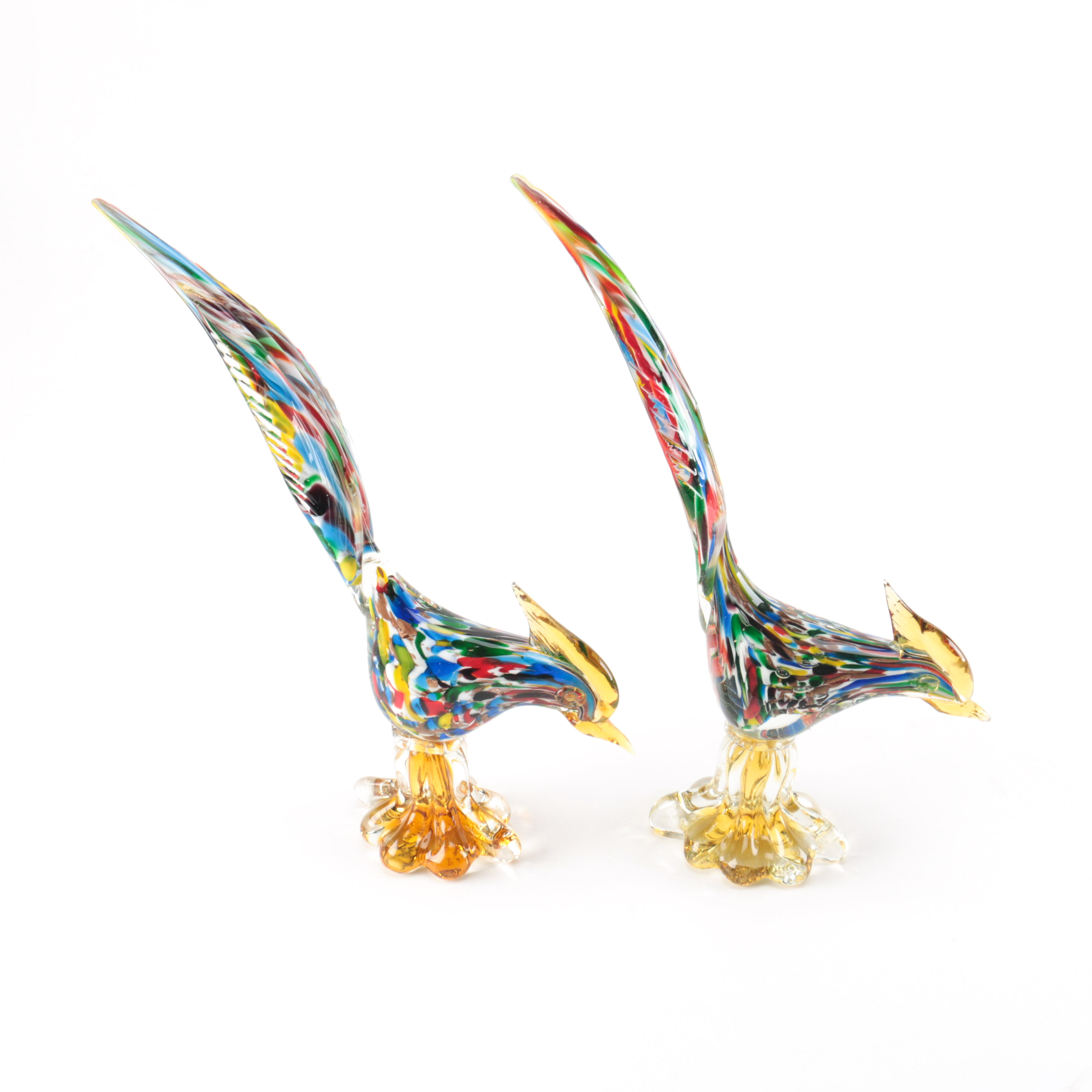 Murano Style Art Glass Rooster Figurines