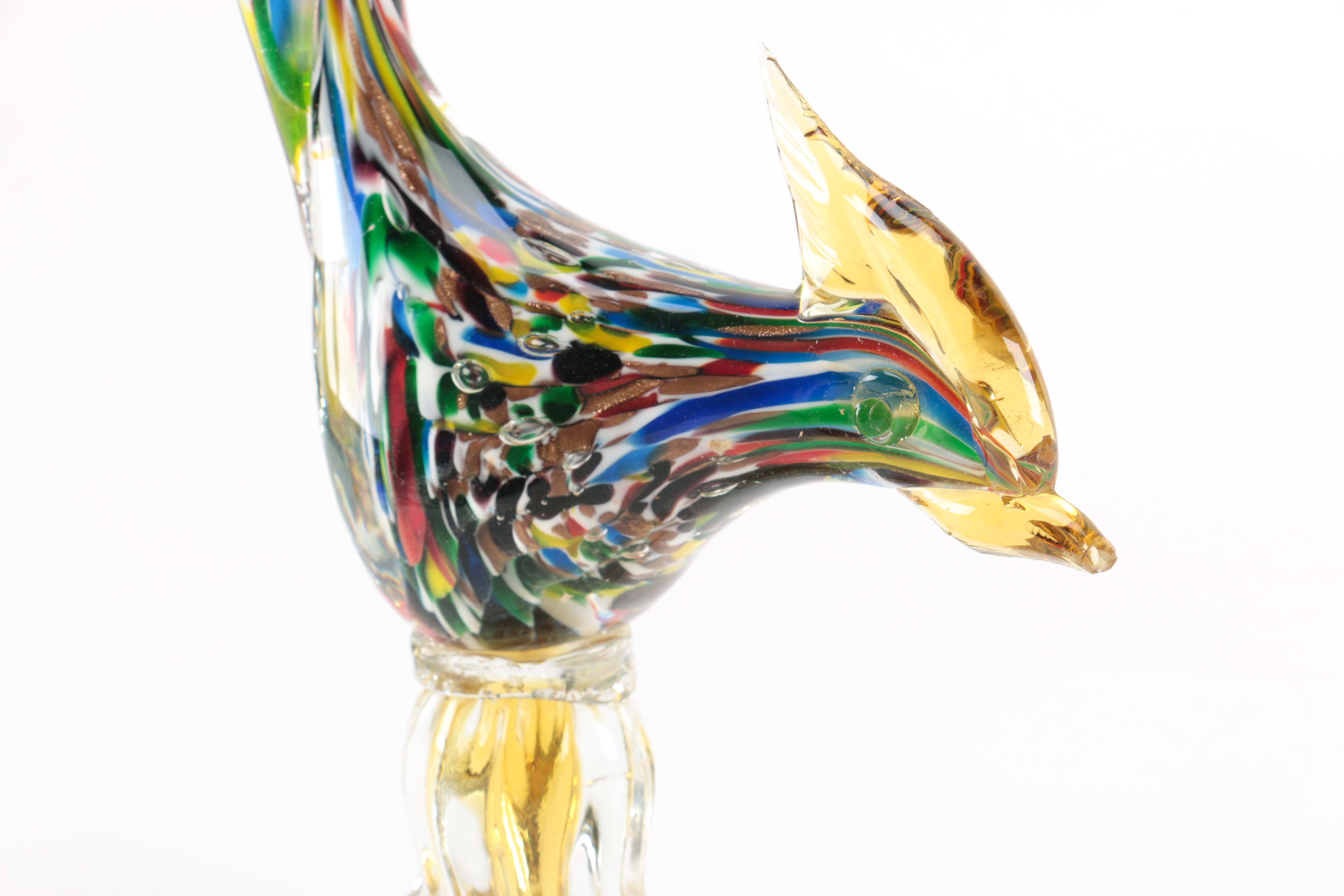 Murano Style Art Glass Rooster Figurines
