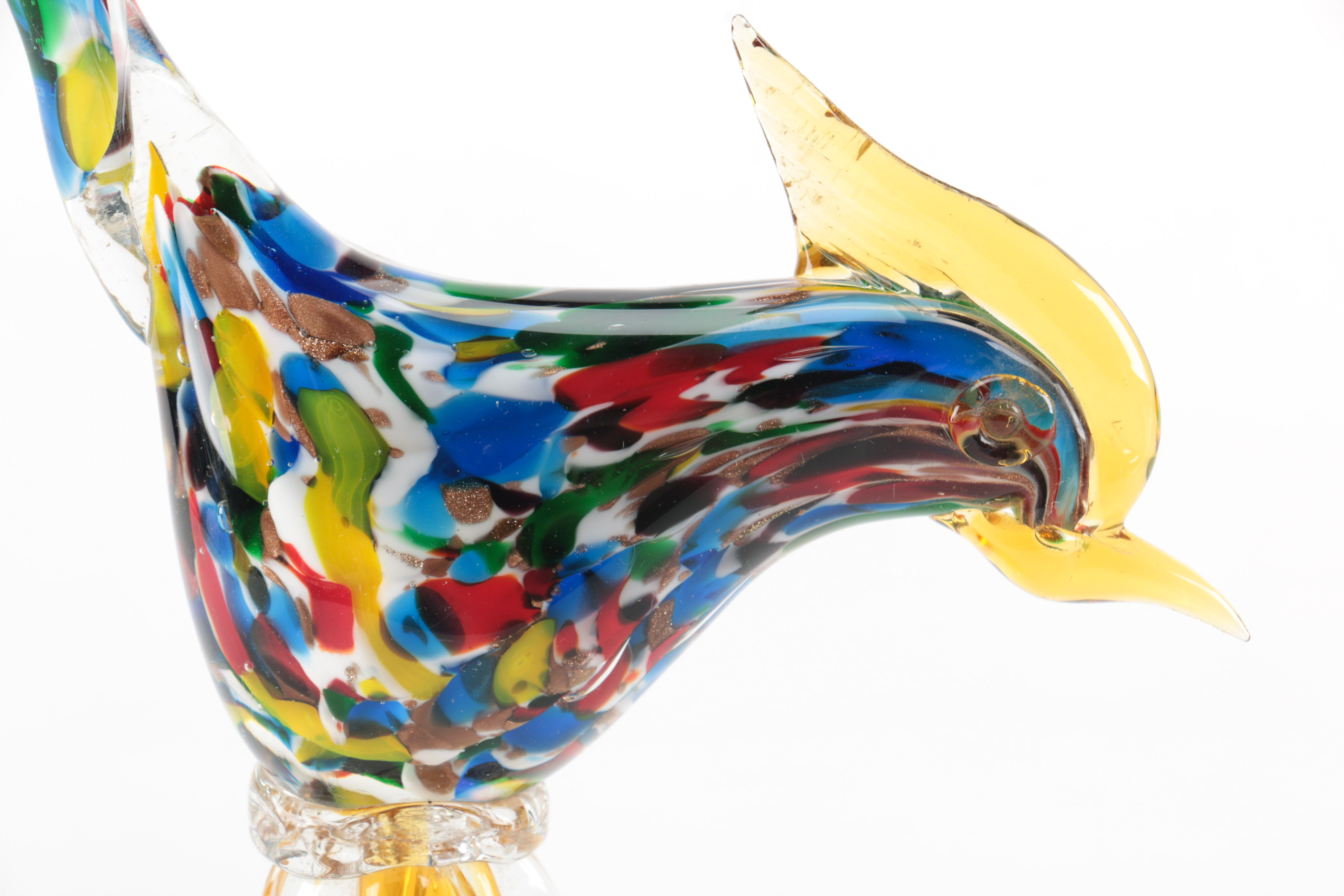 Murano Style Art Glass Rooster Figurines