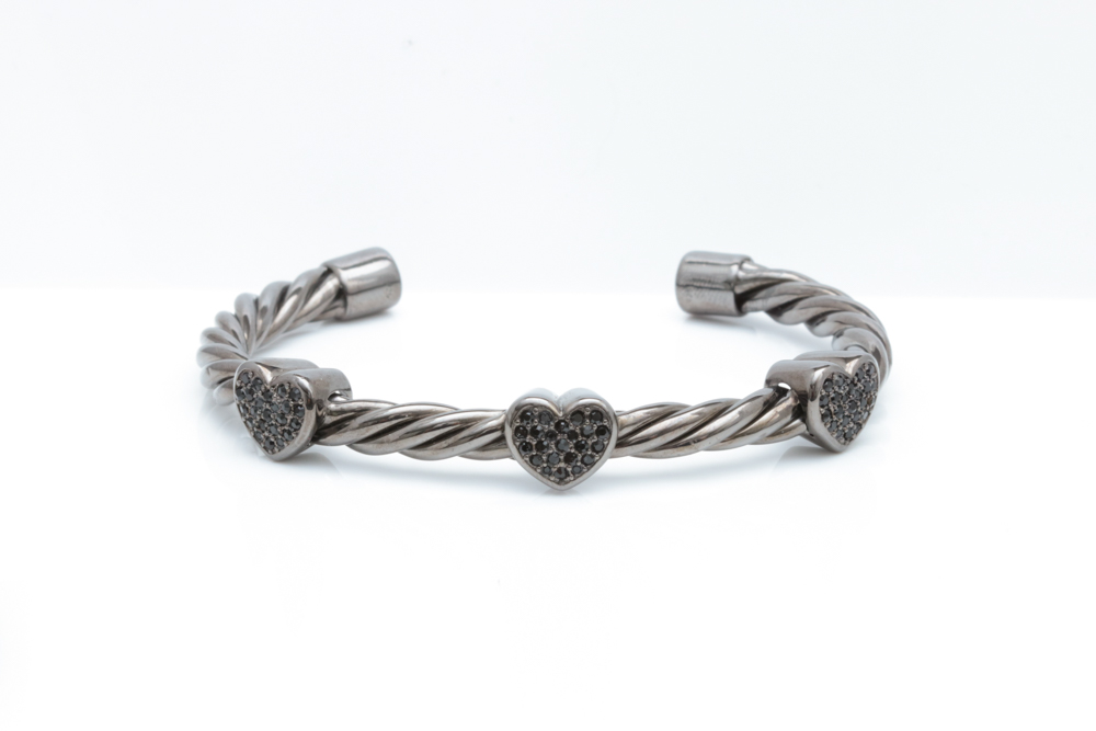 Black Rhodium Plated Sterling Silver and Black Crystal Bracelet