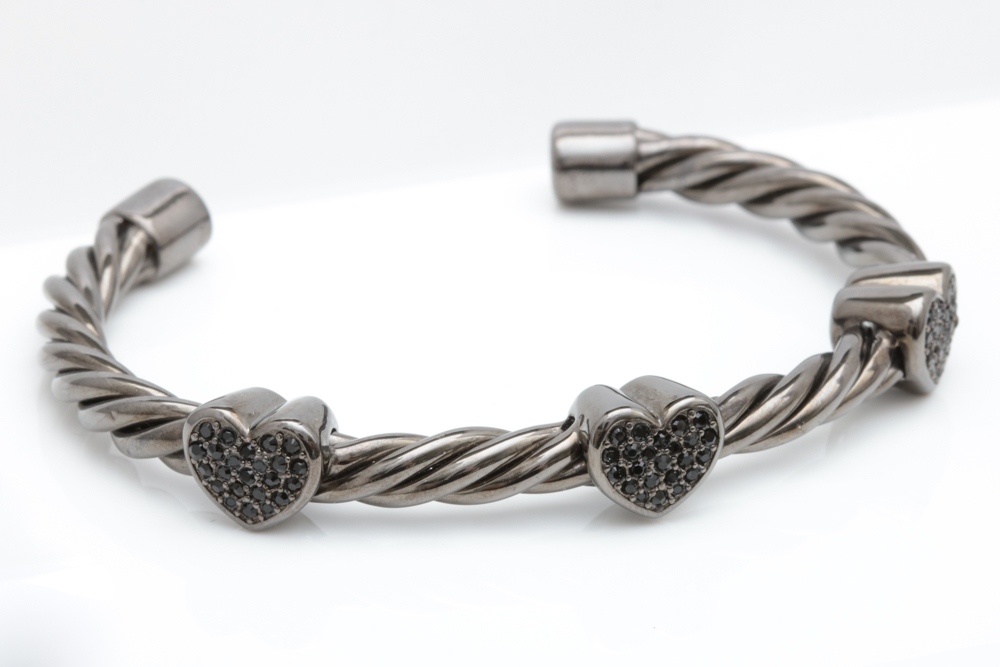 Black Rhodium Plated Sterling Silver and Black Crystal Bracelet