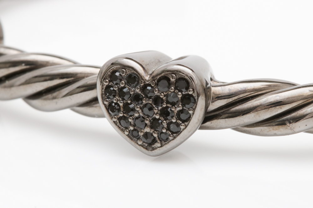 Black Rhodium Plated Sterling Silver and Black Crystal Bracelet