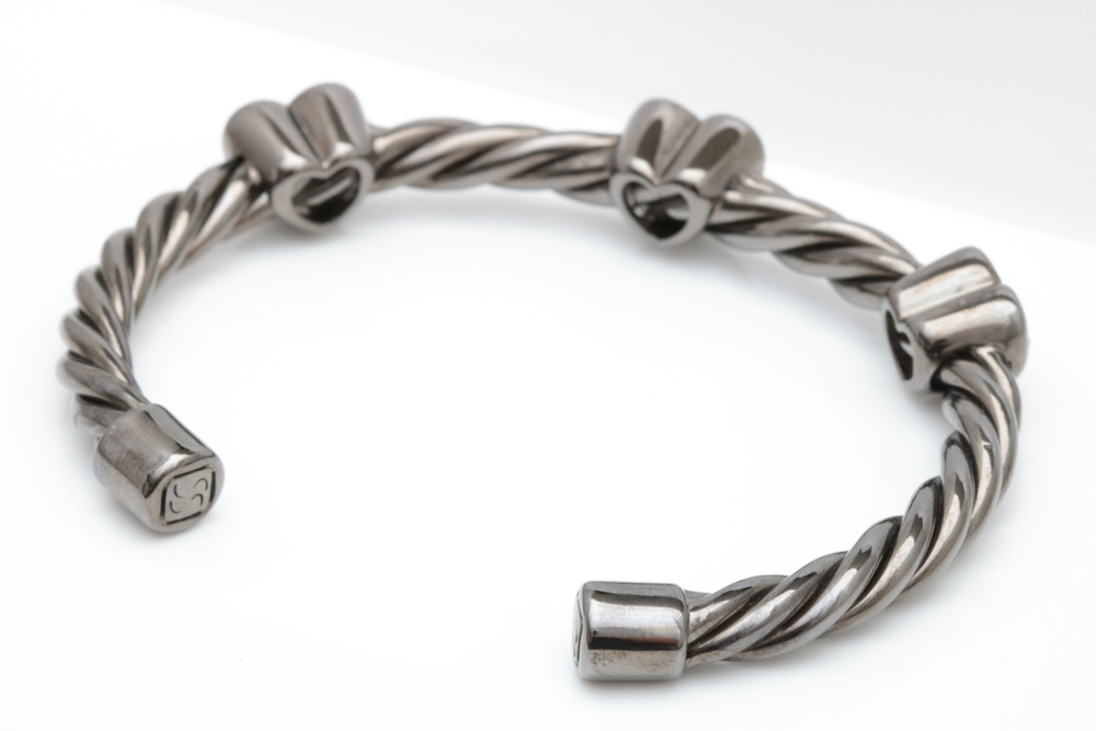 Black Rhodium Plated Sterling Silver and Black Crystal Bracelet