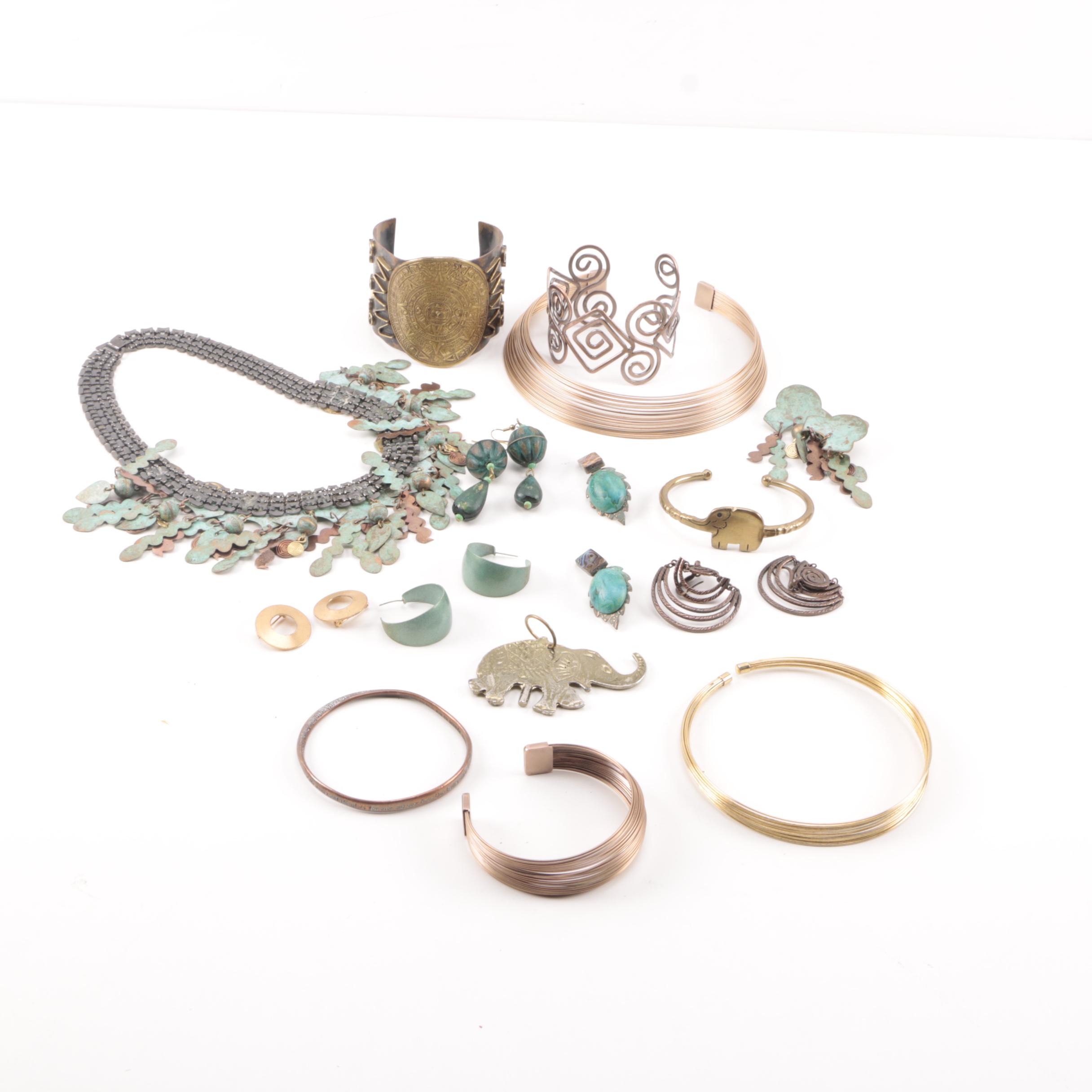 Assorted Copper and Gold Tone Jewelry