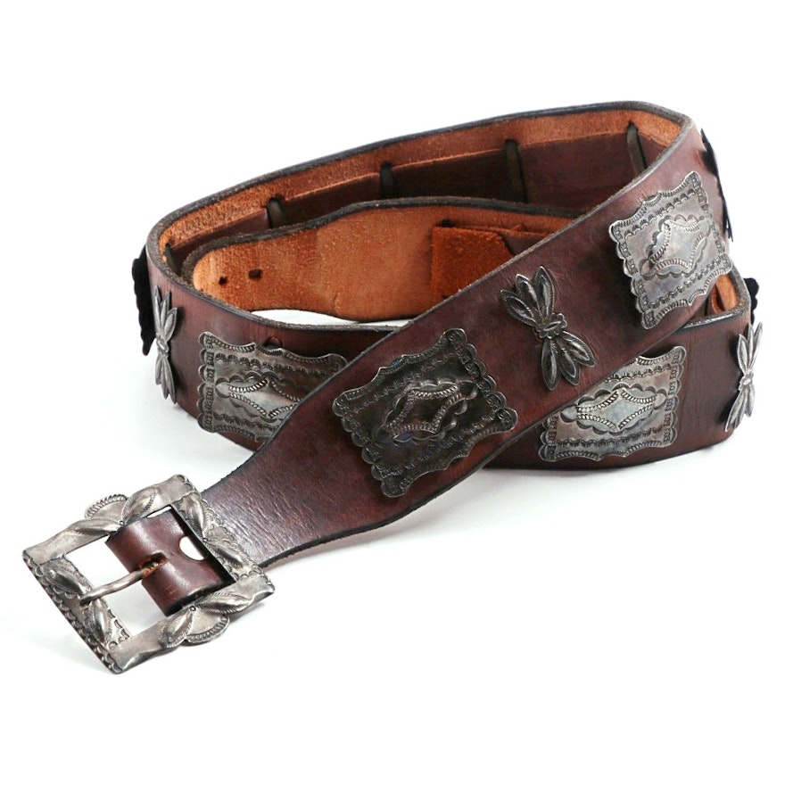 Vintage Leather and Sterling Silver Concho Belt
