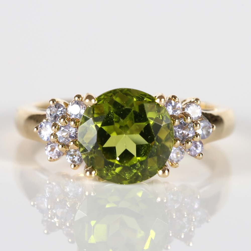 14K Yellow Gold Peridot and Tanzanite Ring