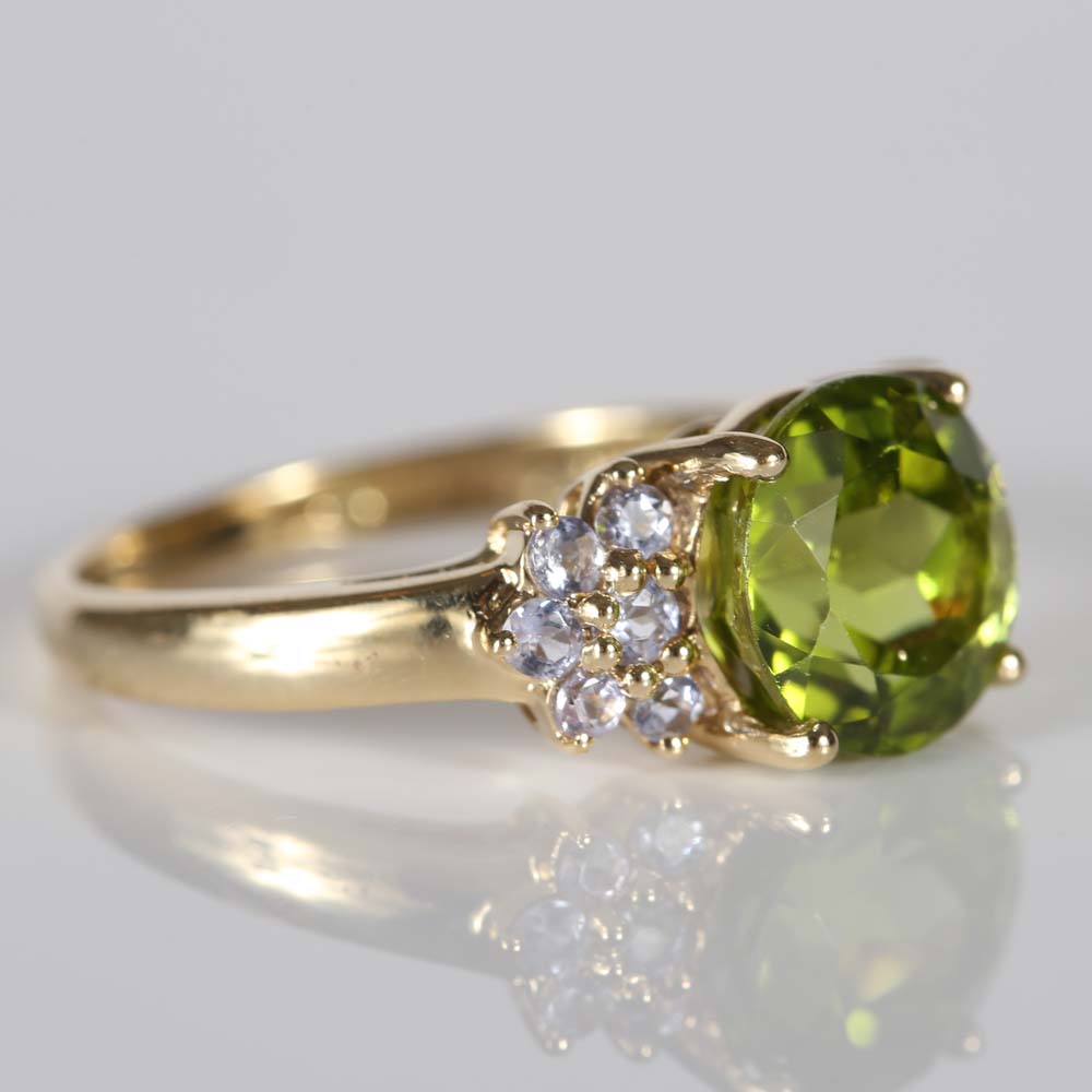 14K Yellow Gold Peridot and Tanzanite Ring