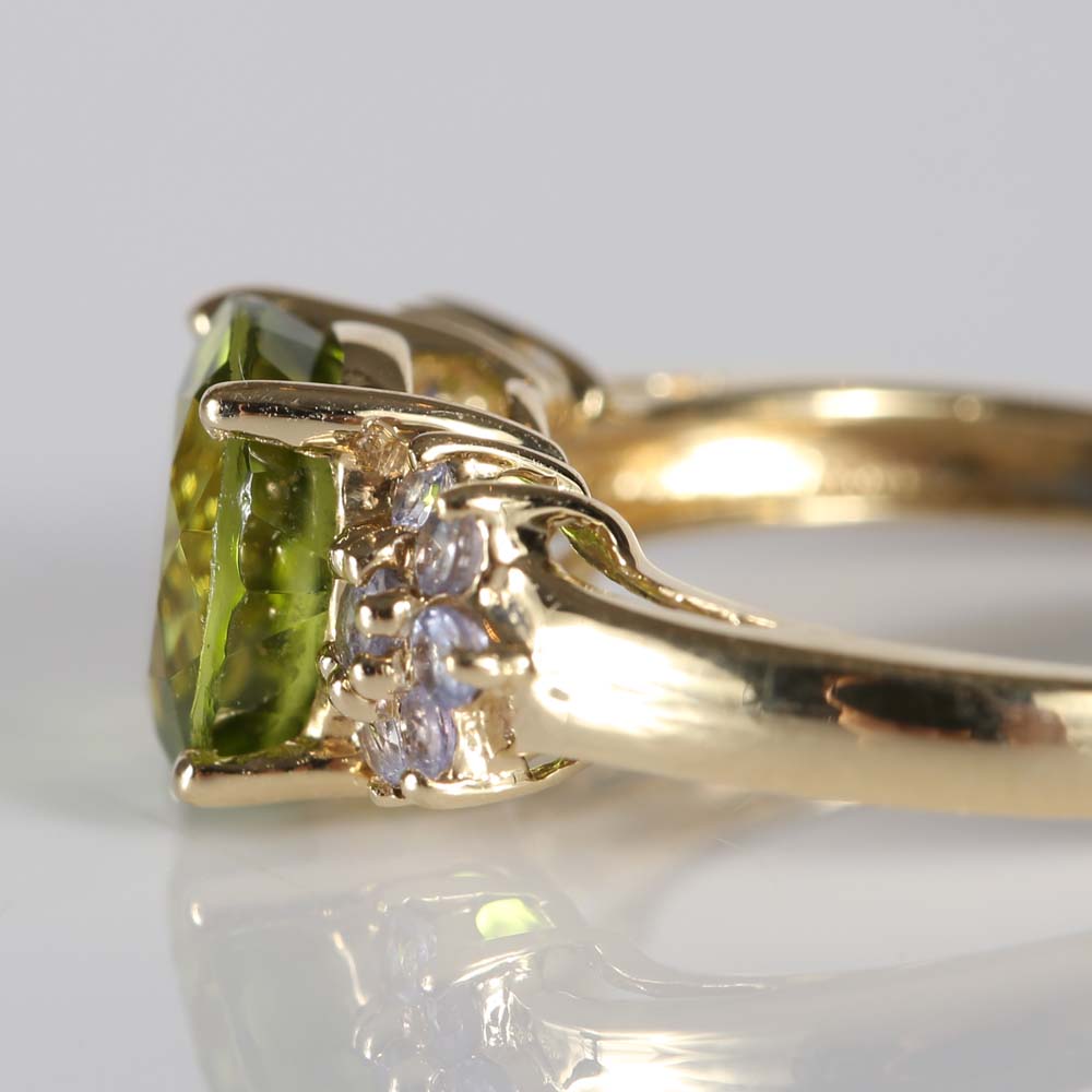 14K Yellow Gold Peridot and Tanzanite Ring