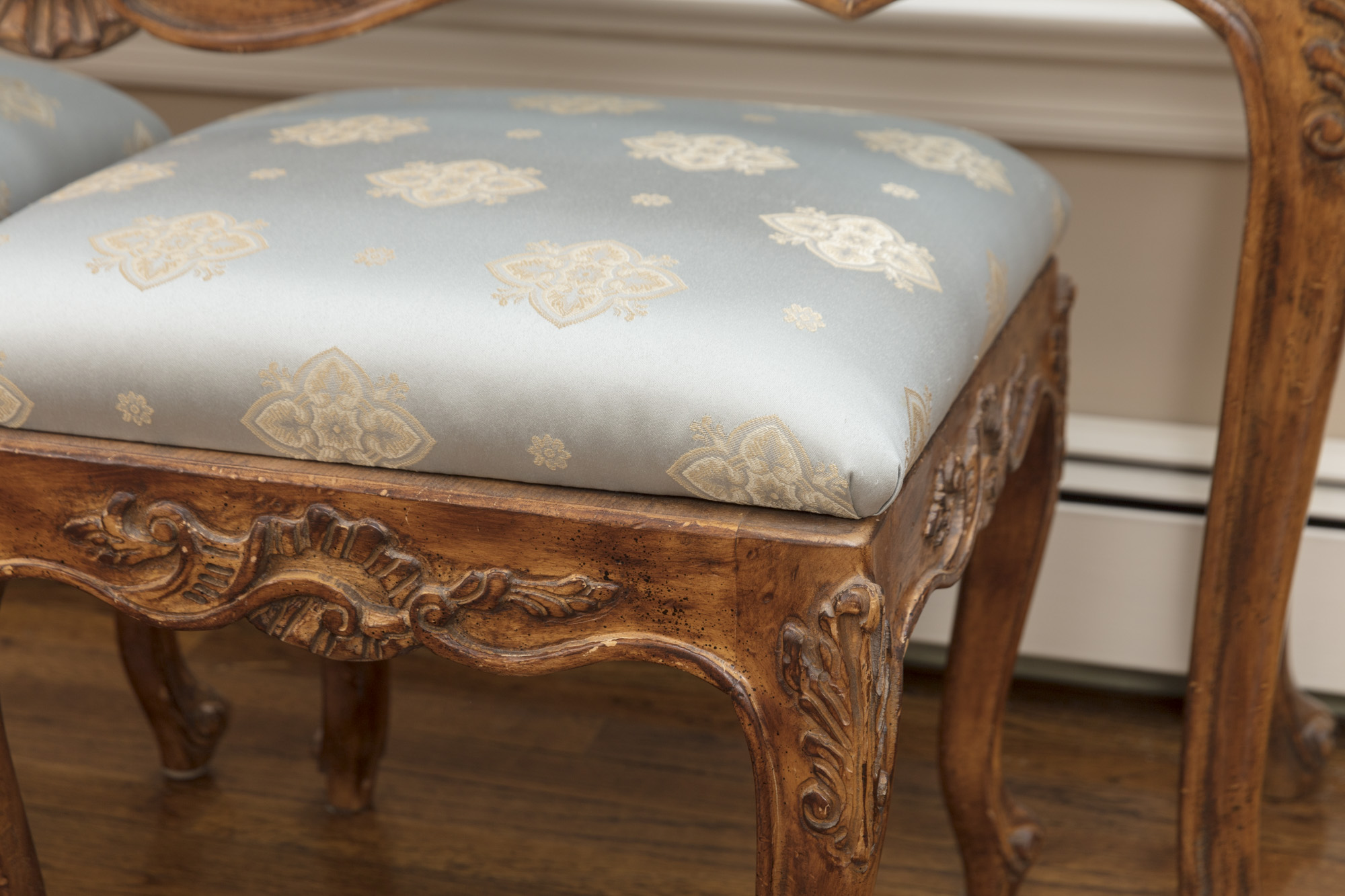 Rococo Style Glass-Topped Sofa Table with Two Footstools