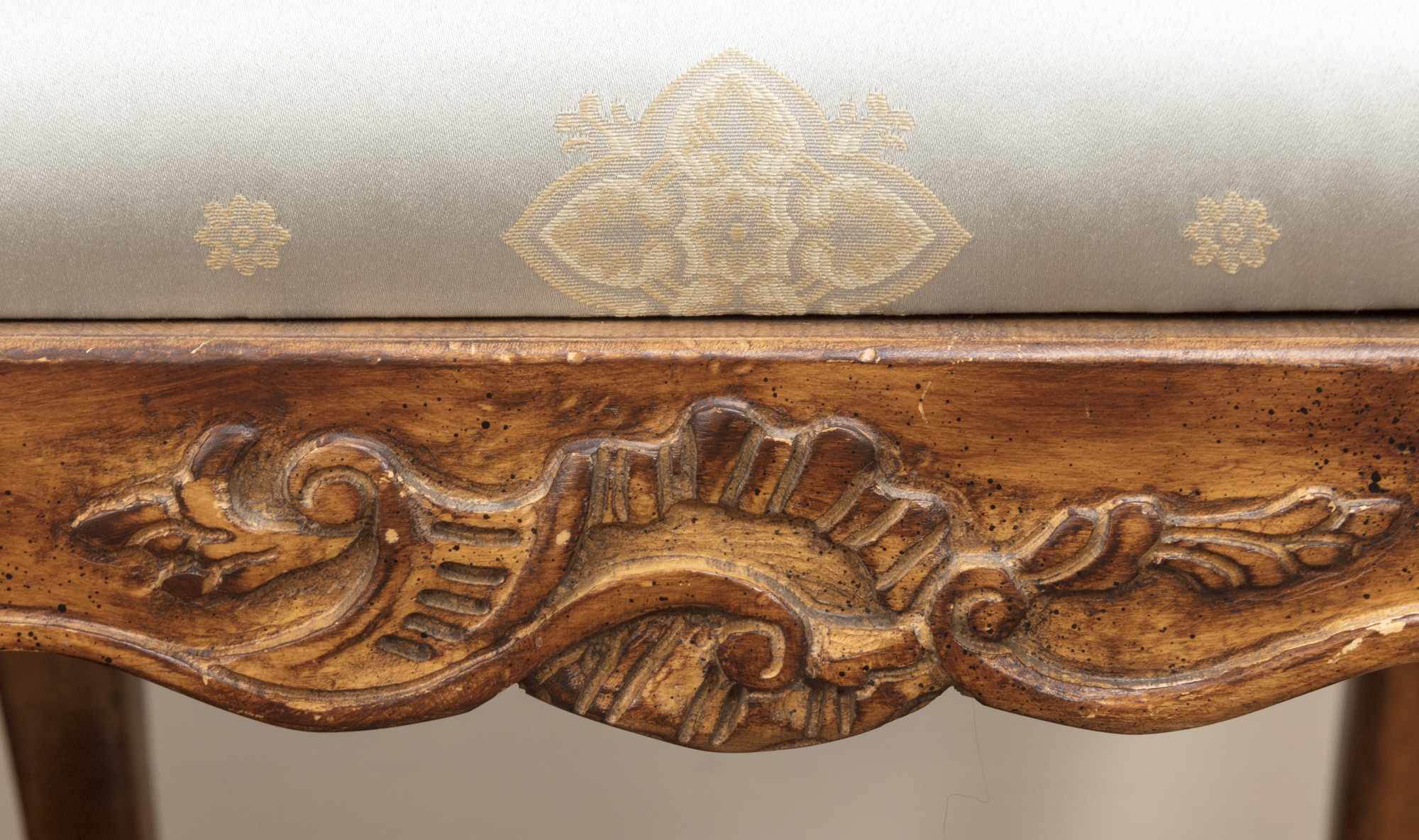 Rococo Style Glass-Topped Sofa Table with Two Footstools