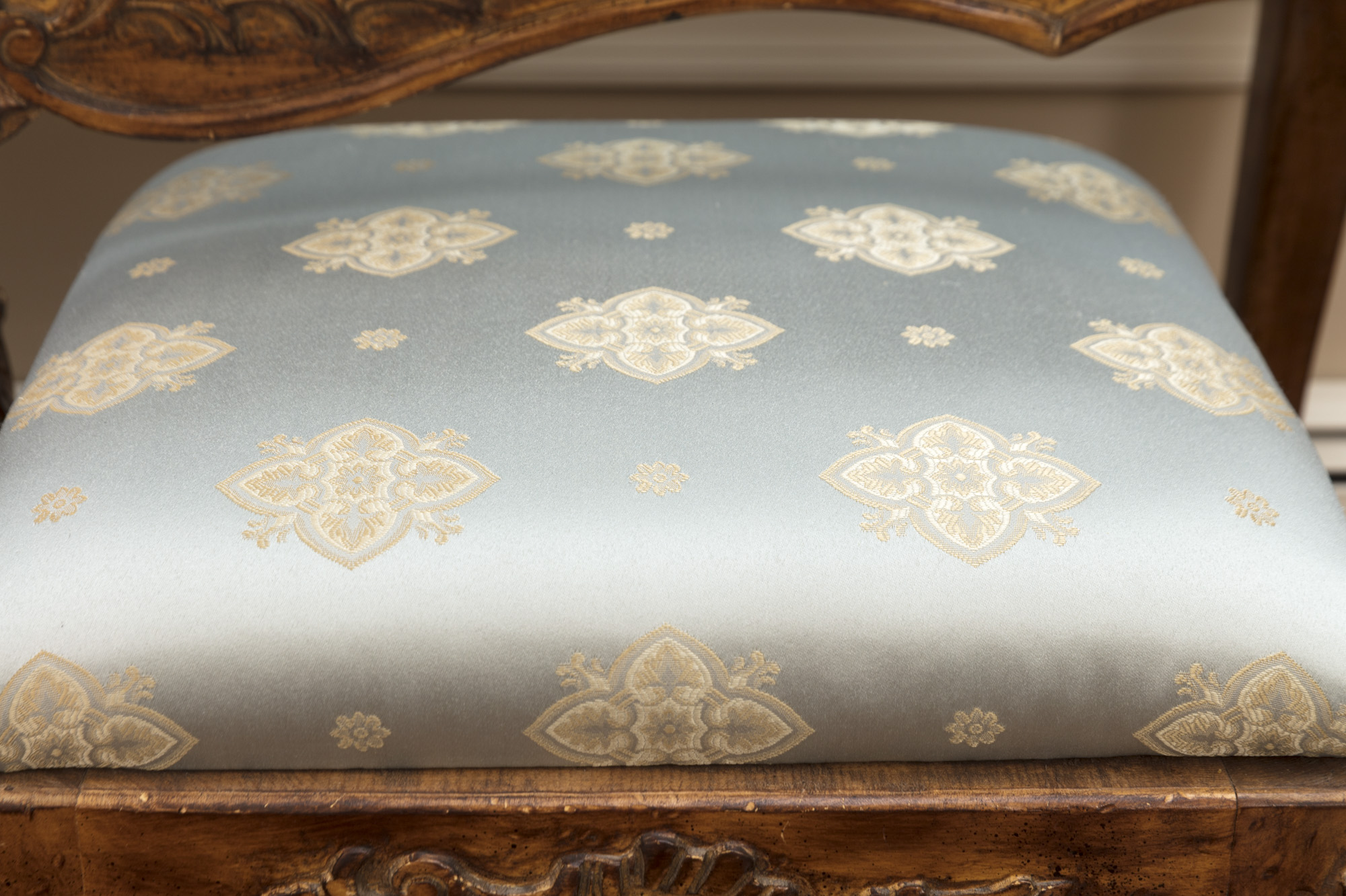 Rococo Style Glass-Topped Sofa Table with Two Footstools