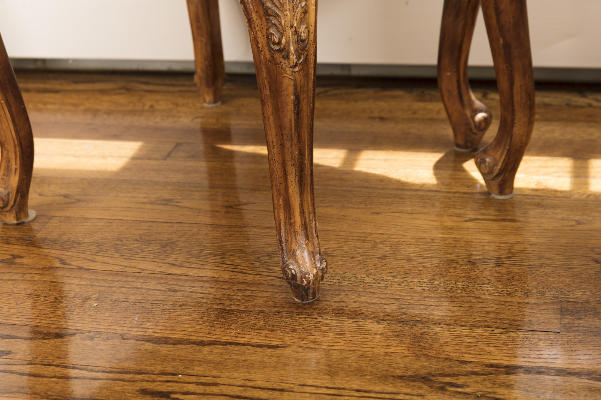 Rococo Style Glass-Topped Sofa Table with Two Footstools