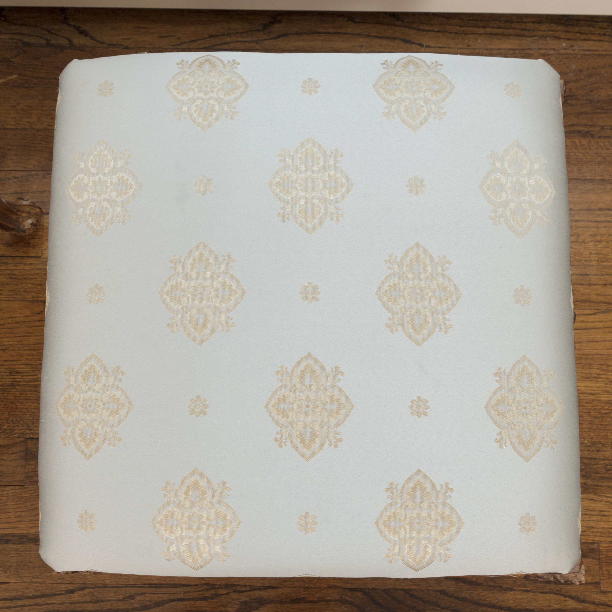 Rococo Style Glass-Topped Sofa Table with Two Footstools