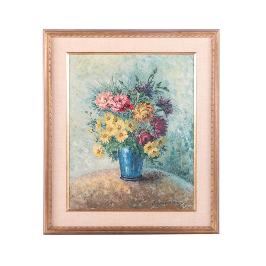 M. Benjamin Oil Painting on Canvas of Floral Still Life