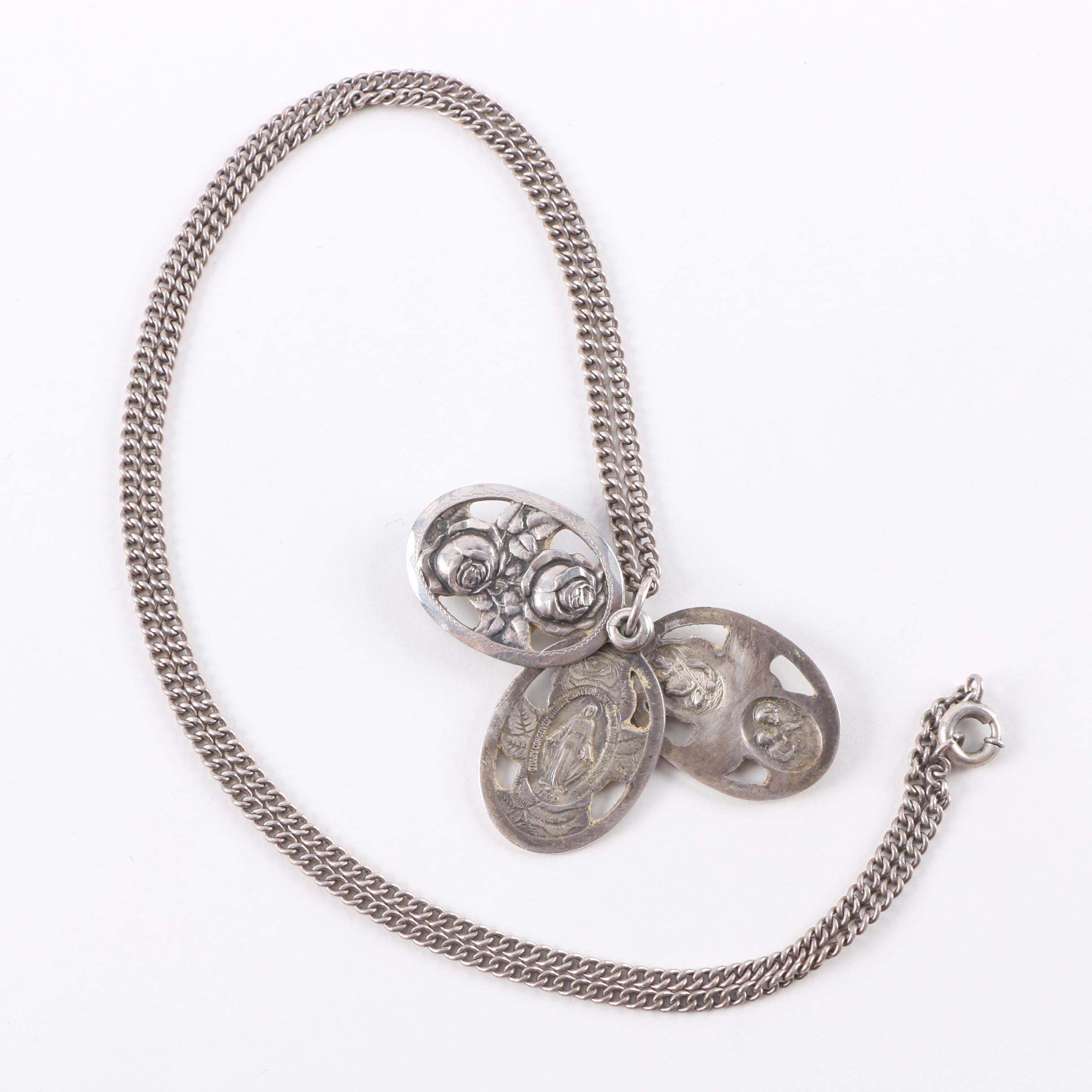 Sterling Silver Necklace With Religious Pendant
