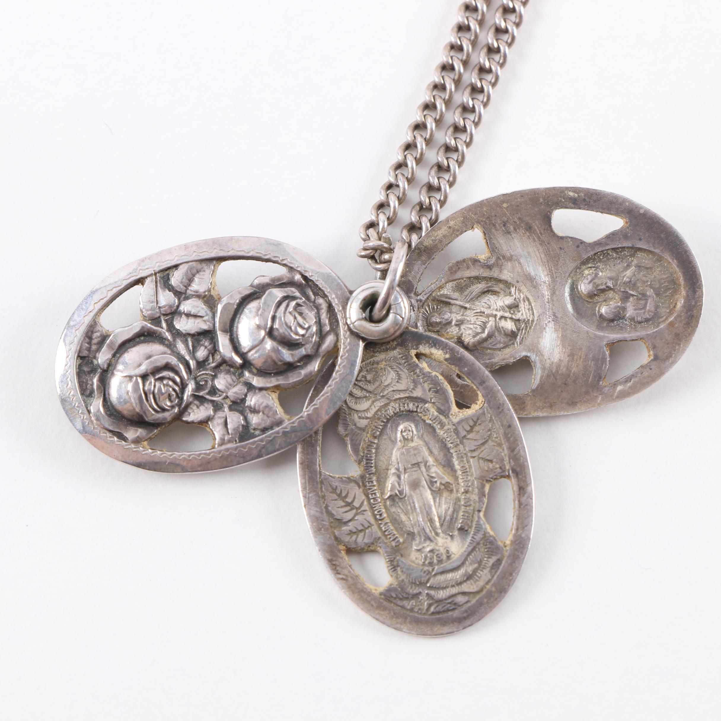 Sterling Silver Necklace With Religious Pendant