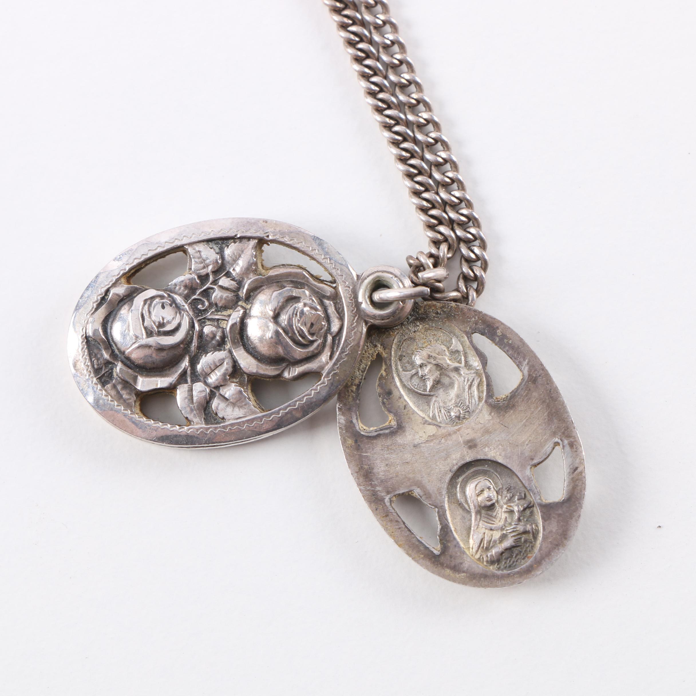 Sterling Silver Necklace With Religious Pendant