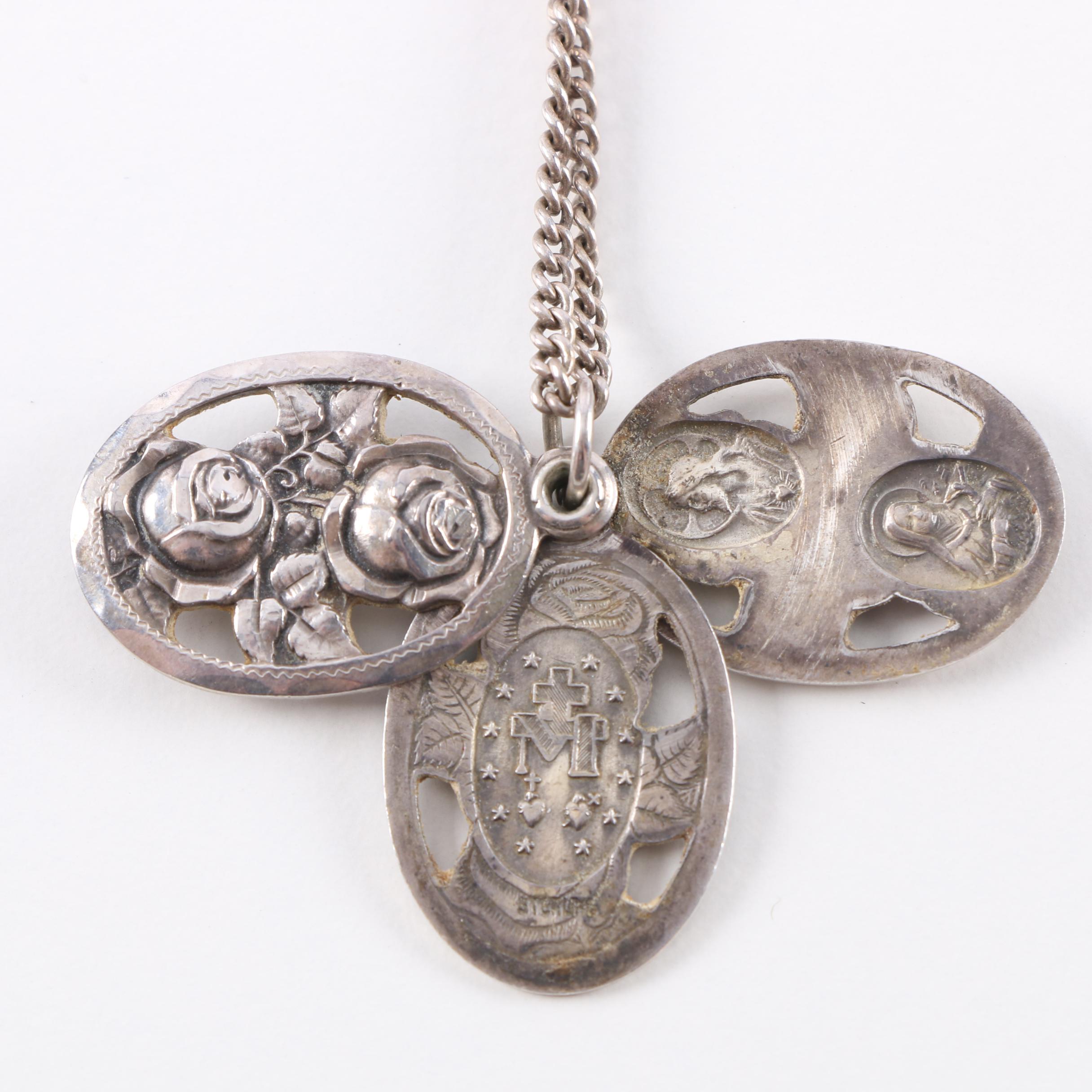 Sterling Silver Necklace With Religious Pendant