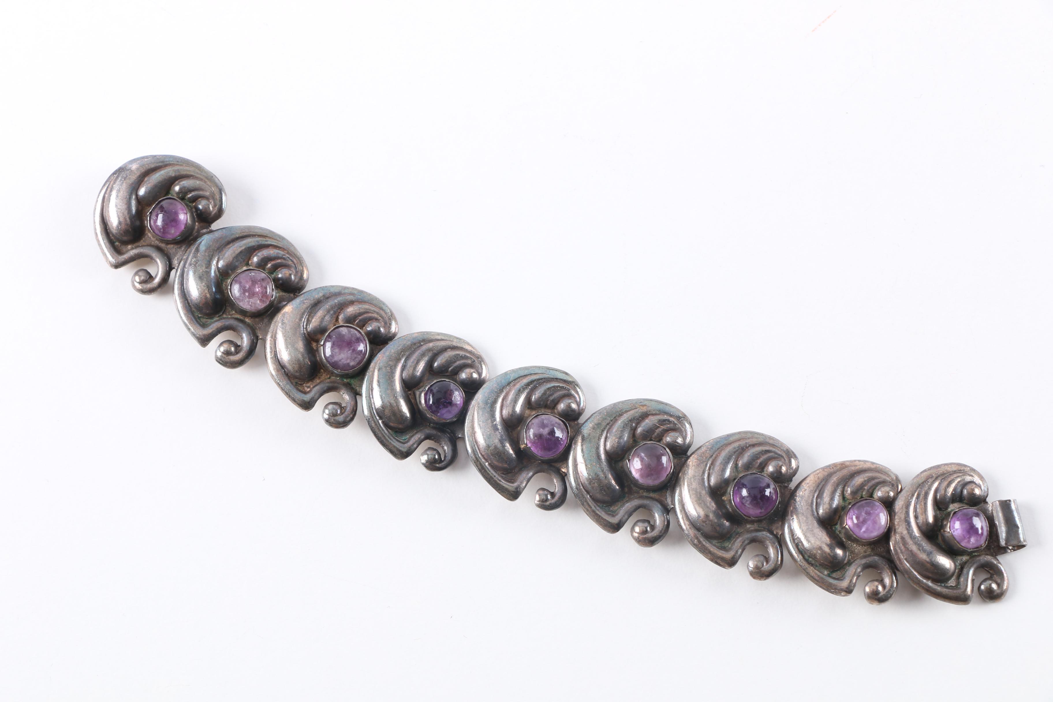 Sterling Silver Bracelet and Earrings with Amethyst