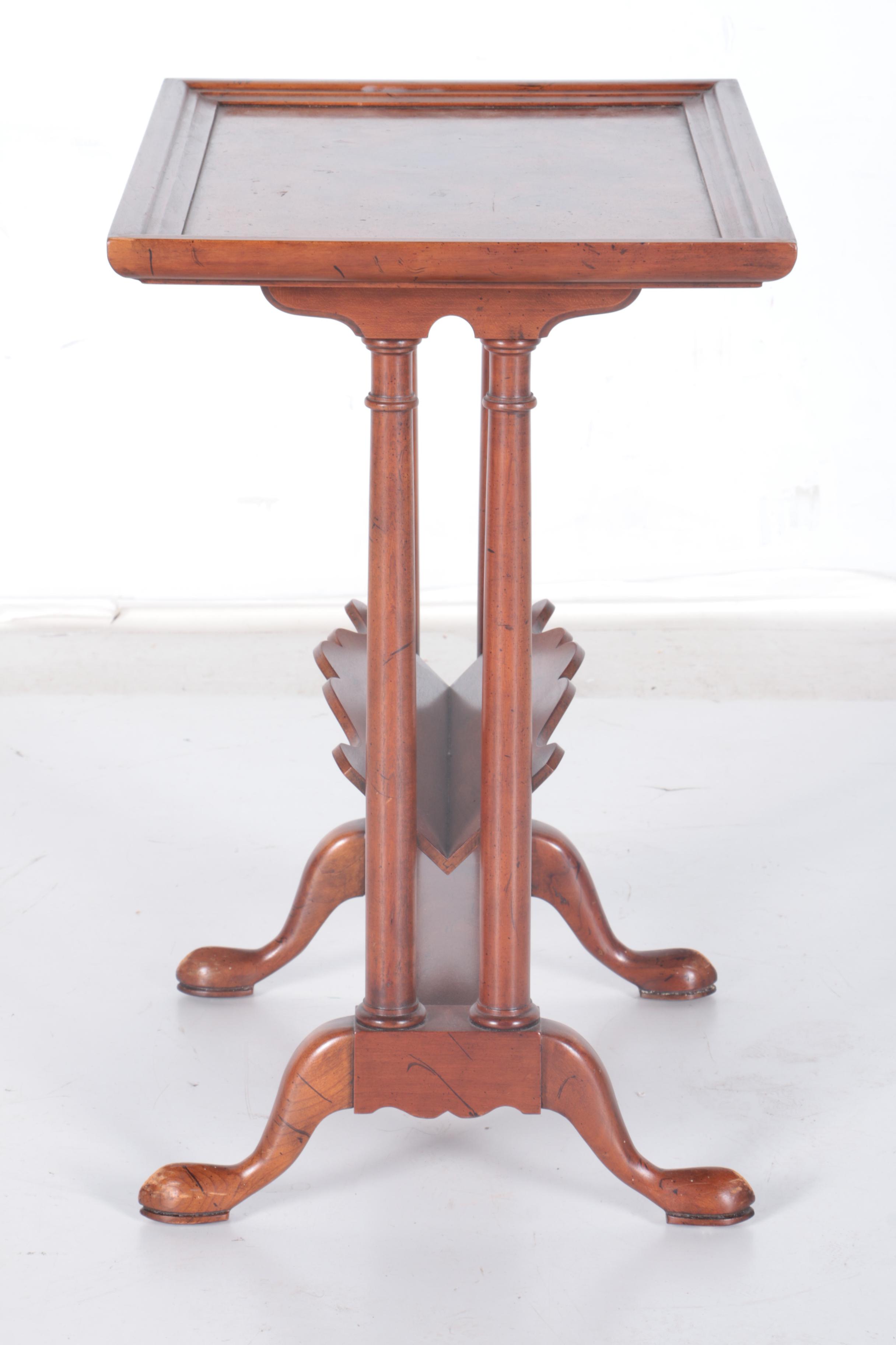 Burl Walnut Veneered Trestle Side Table