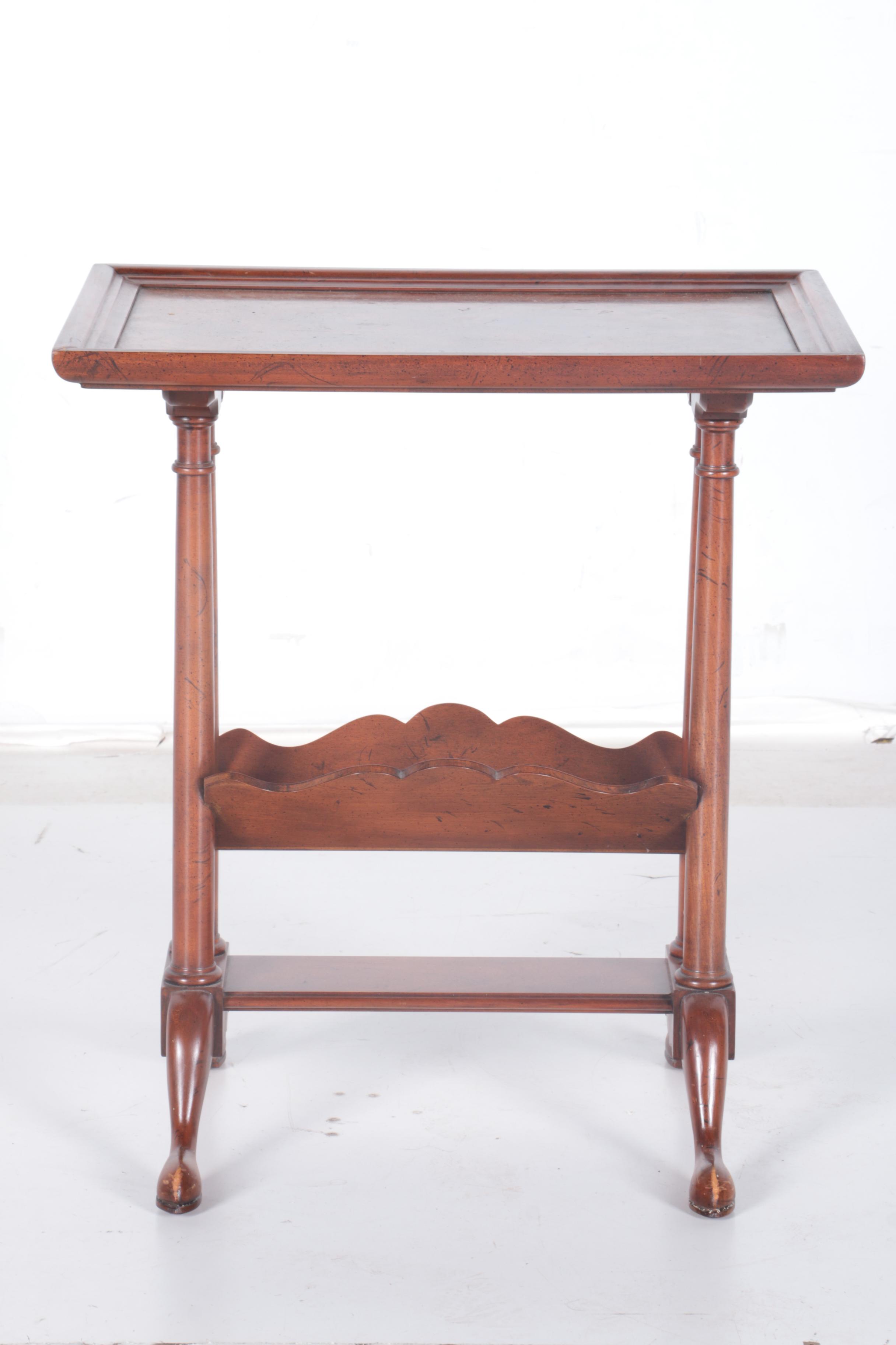 Burl Walnut Veneered Trestle Side Table