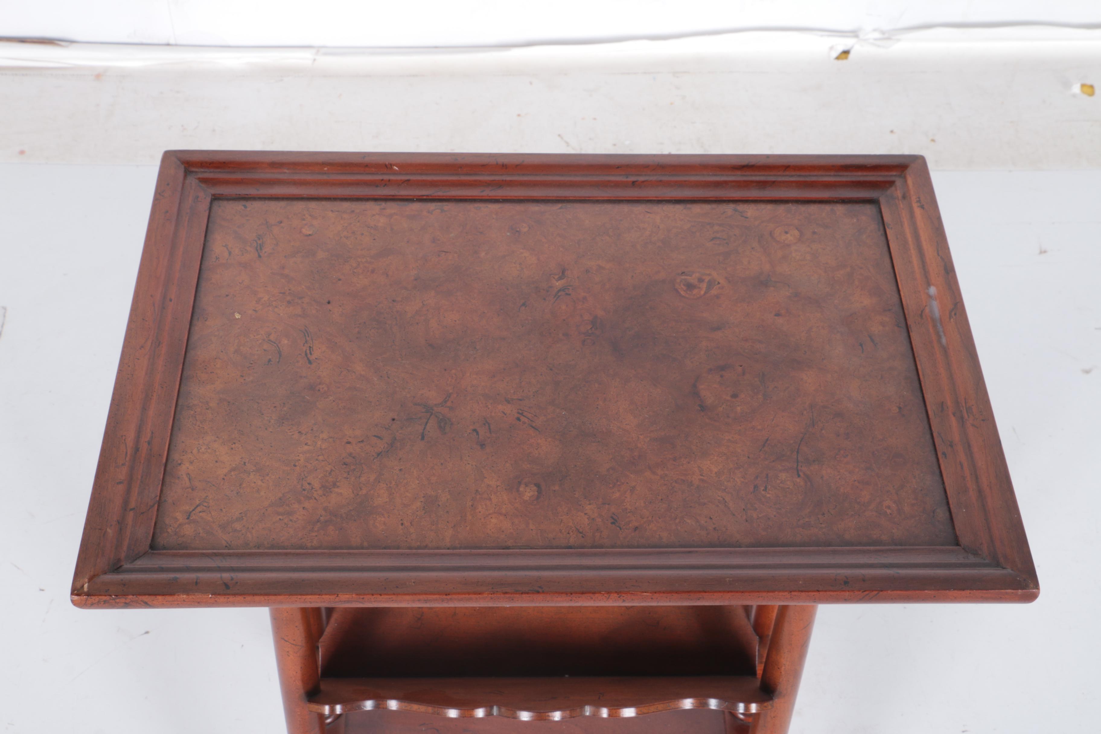 Burl Walnut Veneered Trestle Side Table
