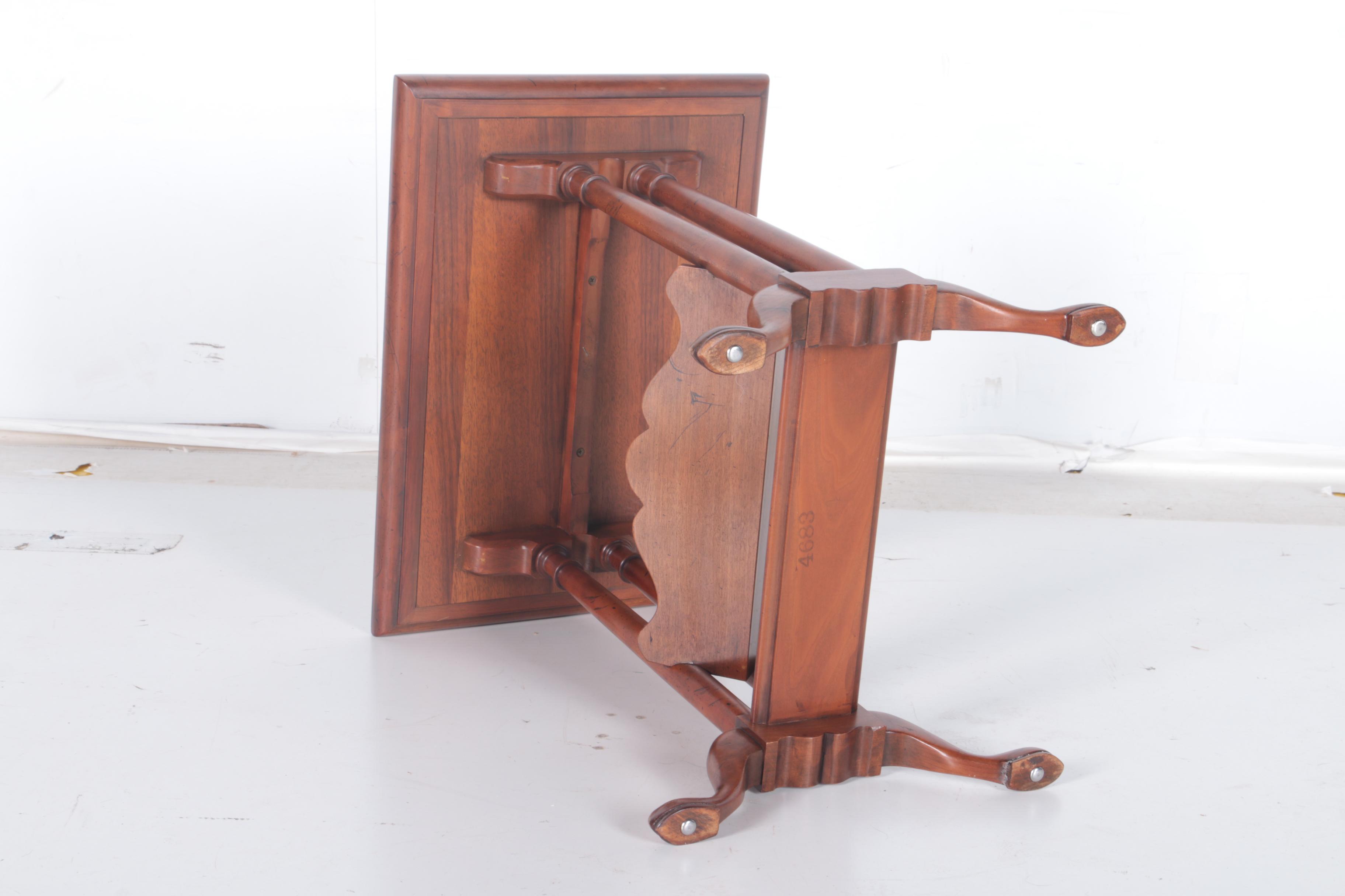 Burl Walnut Veneered Trestle Side Table