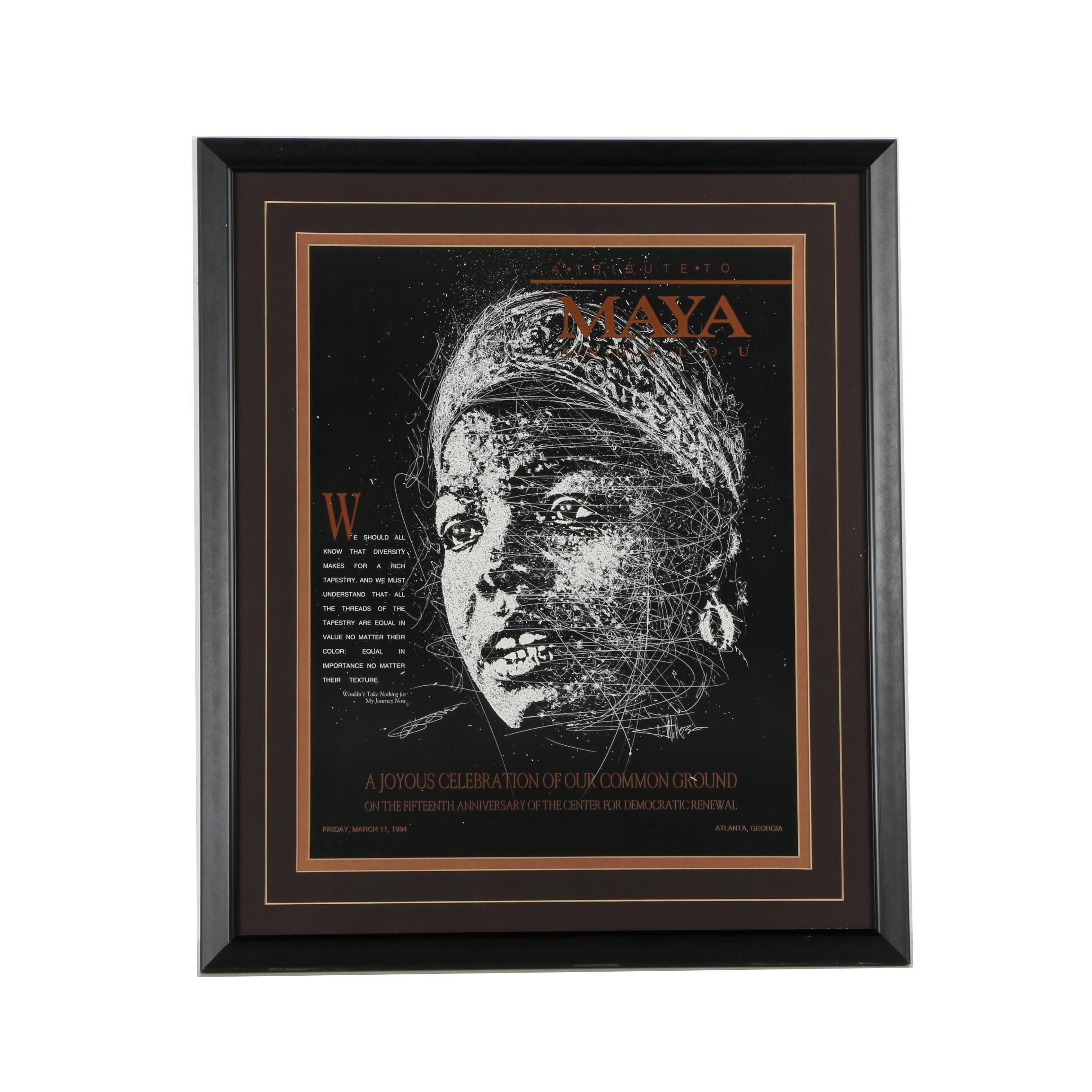 Planographic Poster Print on Paper of Maya Angelou for the Center for Democratic Renewal