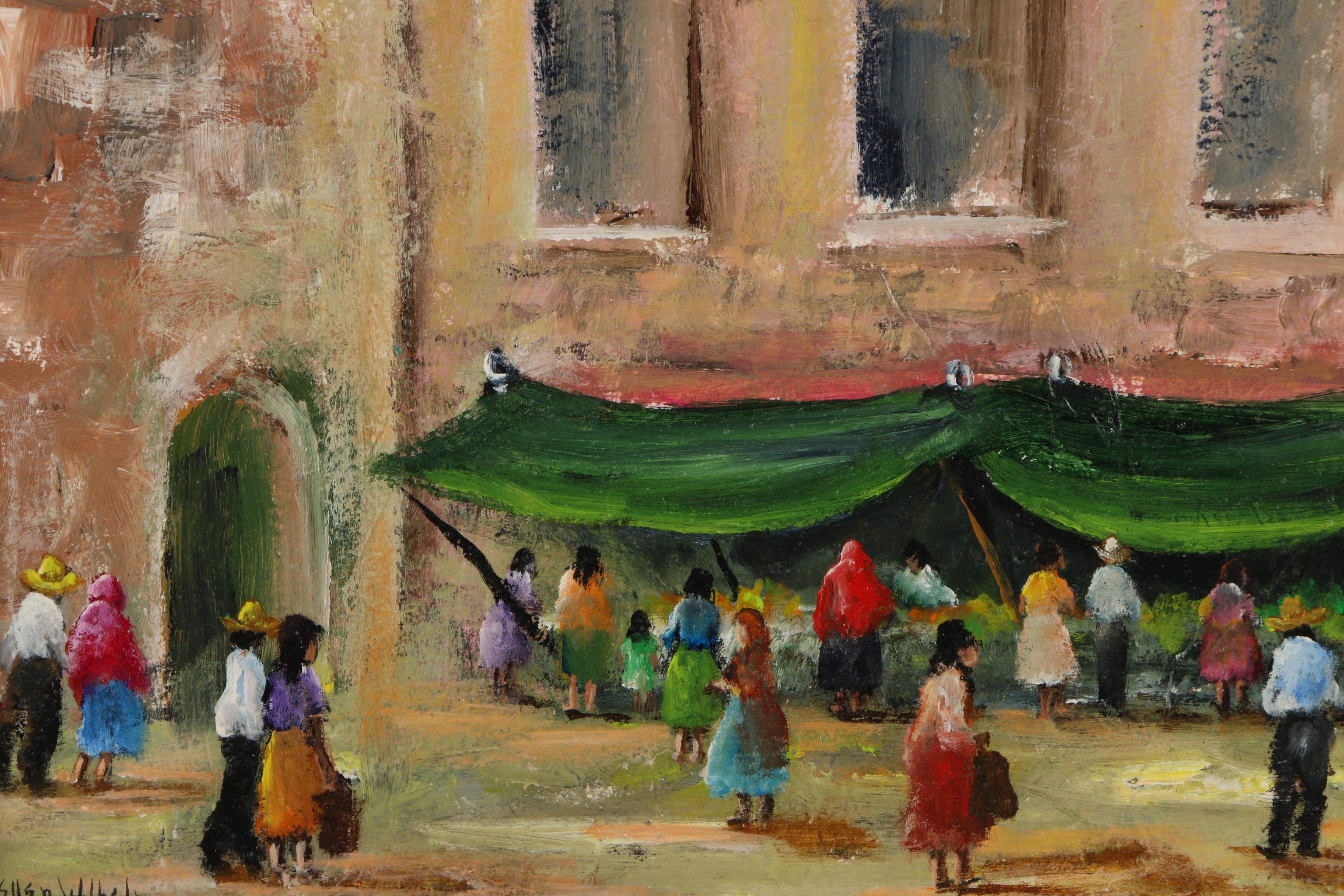 J. Ellen Wilhelm Oil Painting on Canvas Board of a City Street