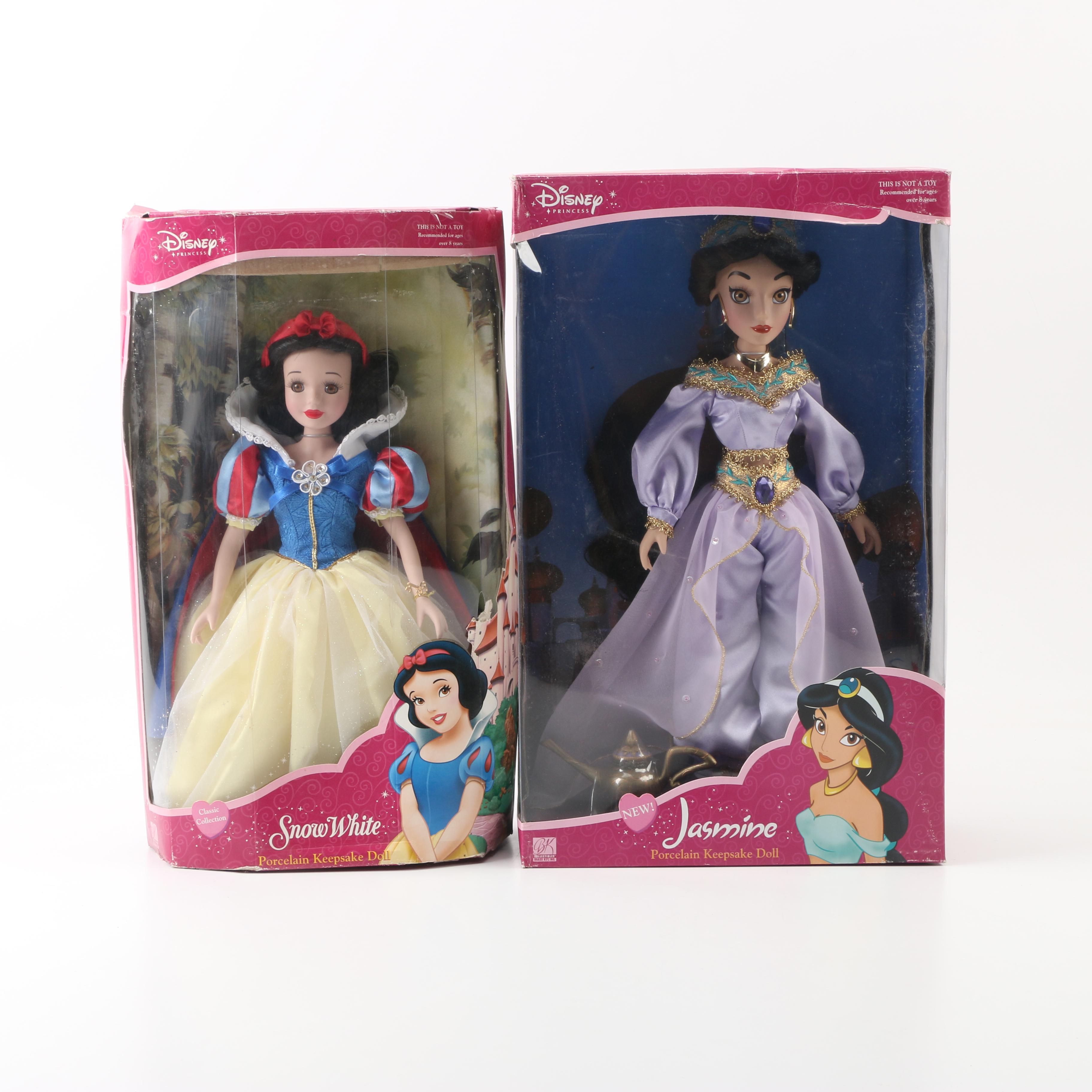 Disney Princess Snow White and Jasmine Porcelain Dolls