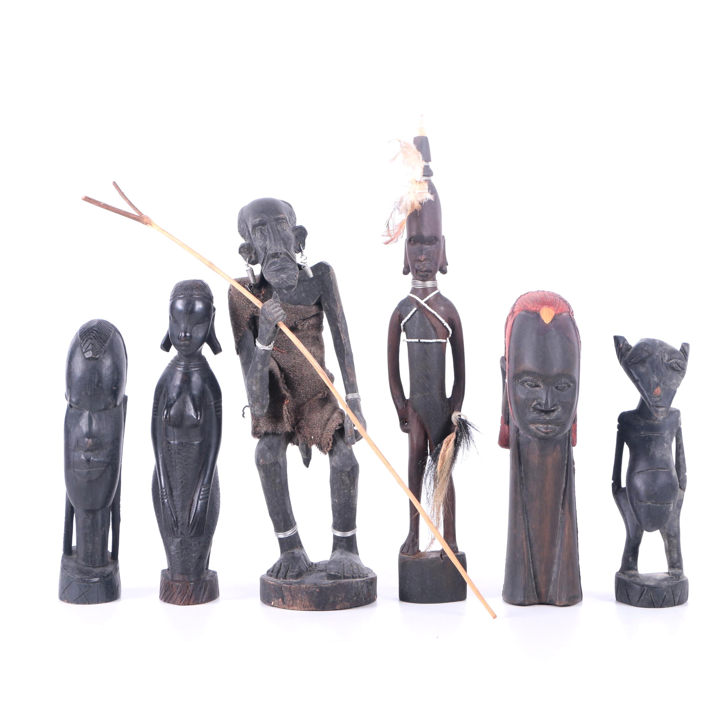 Kenyan Carved Wood Figurines Including Work by Dawson