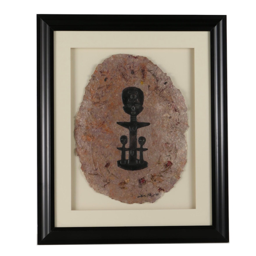 Embossed African Inspired Image of Figures on Hand Made Paper