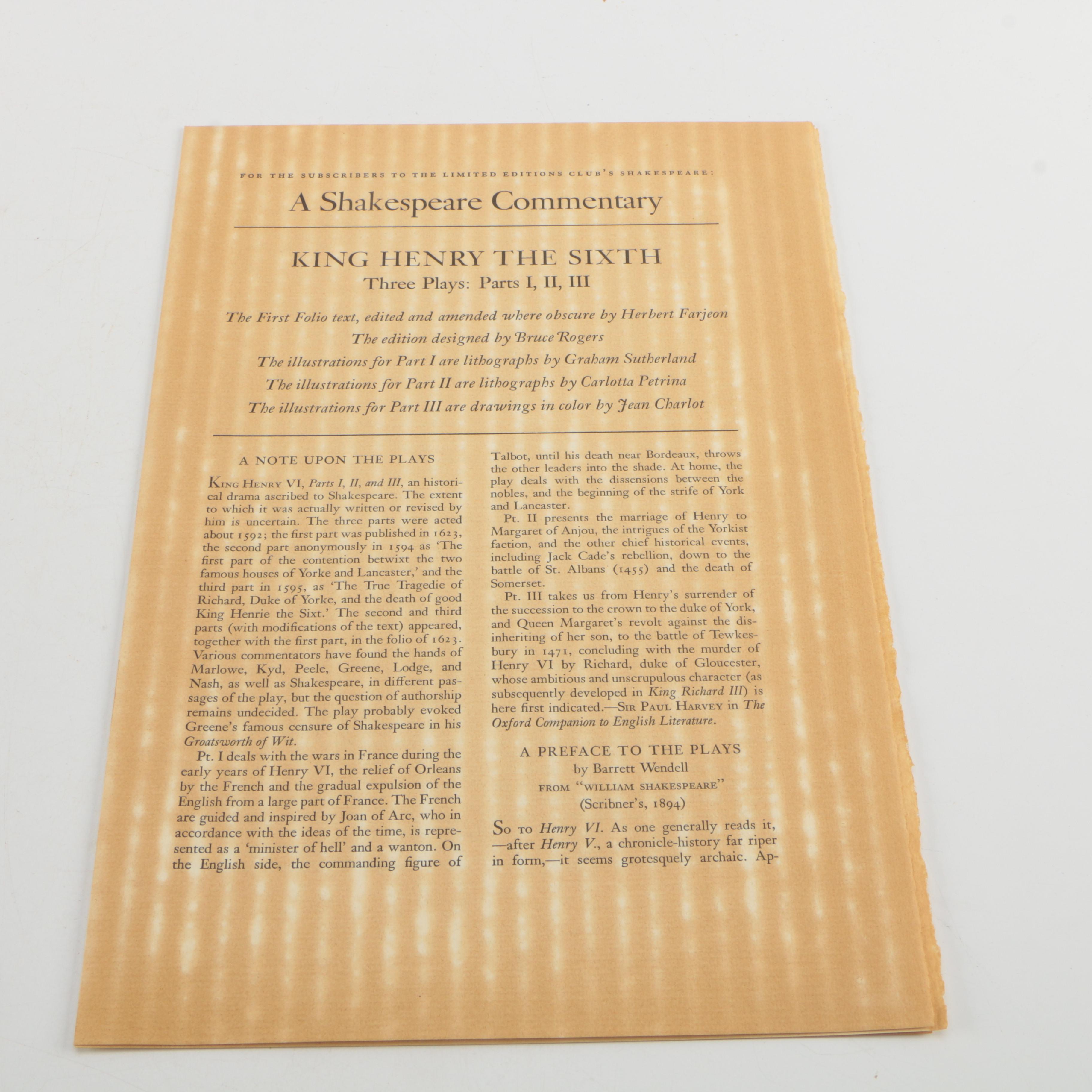 1940 Limited Editions Club Shakespeare "Henry the Sixth" Parts I–III