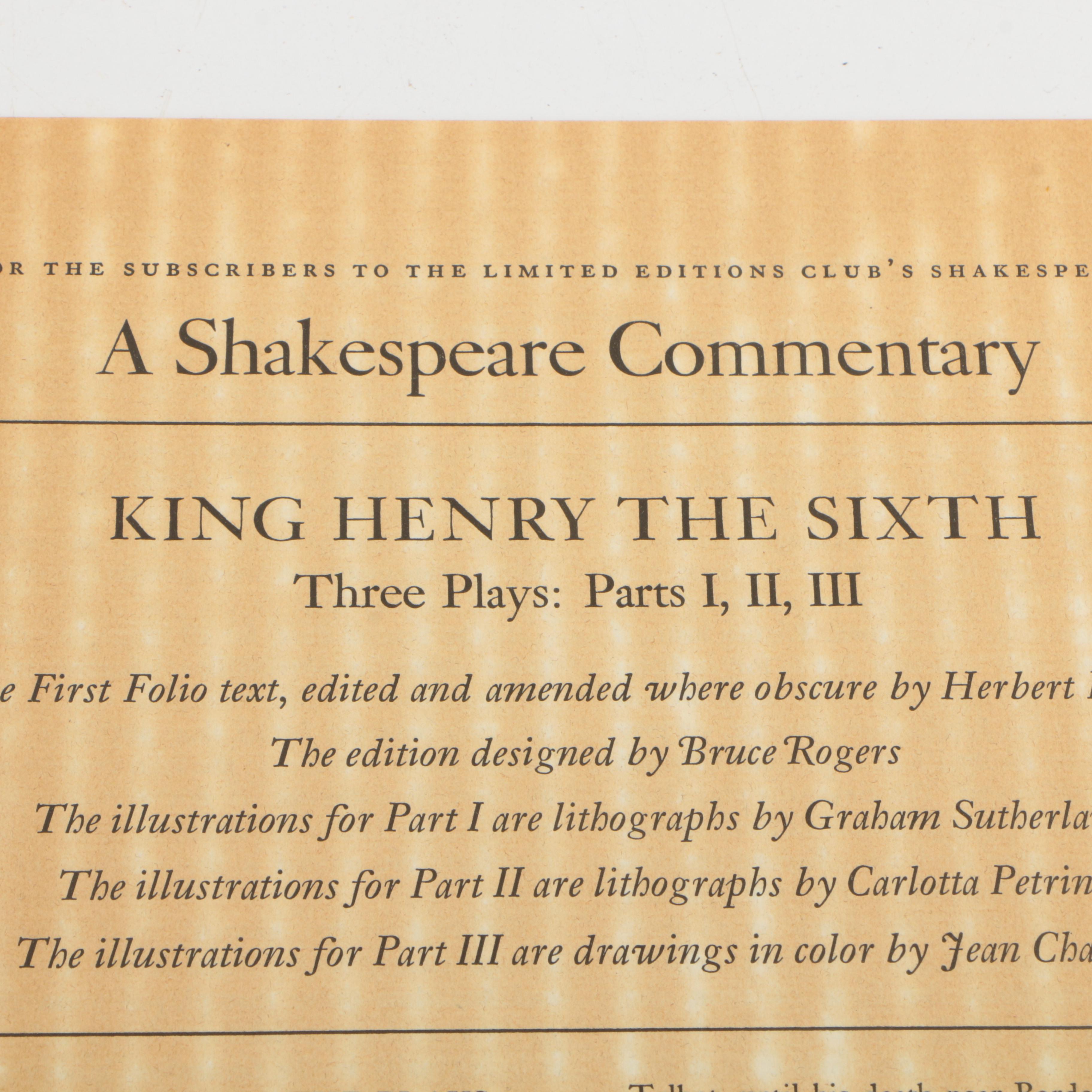 1940 Limited Editions Club Shakespeare "Henry the Sixth" Parts I–III